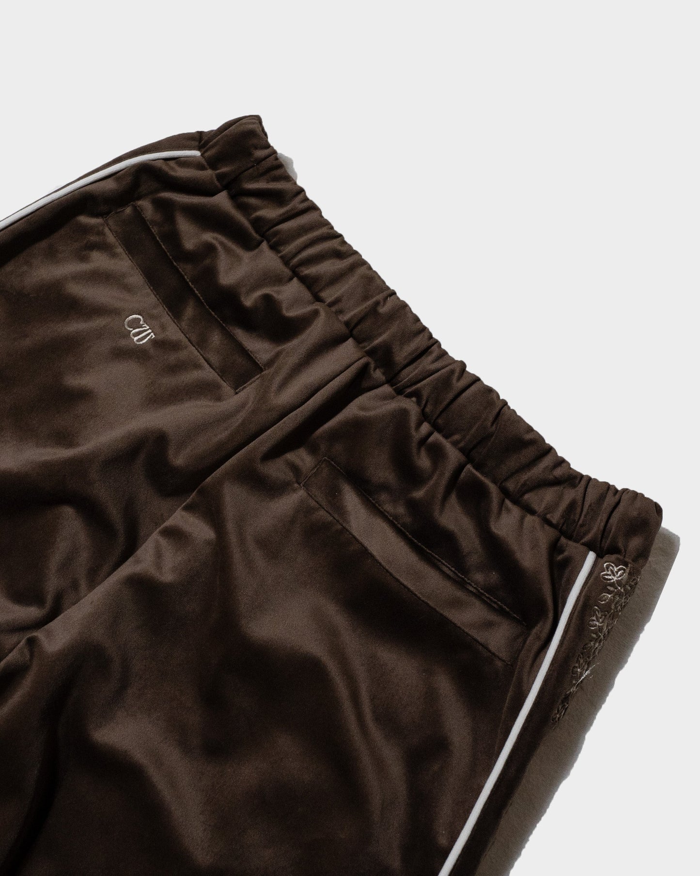 velvet flower embroidery line baggy track pants