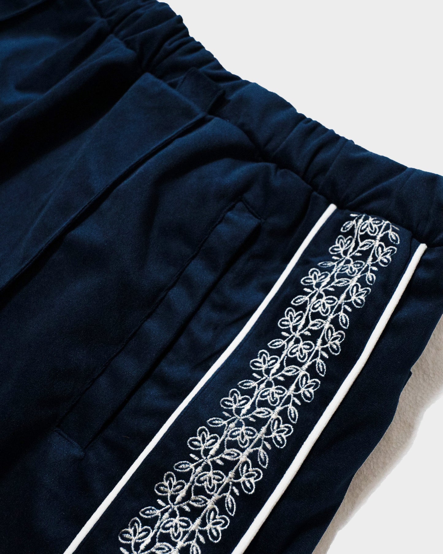 velvet flower embroidery line baggy track pants
