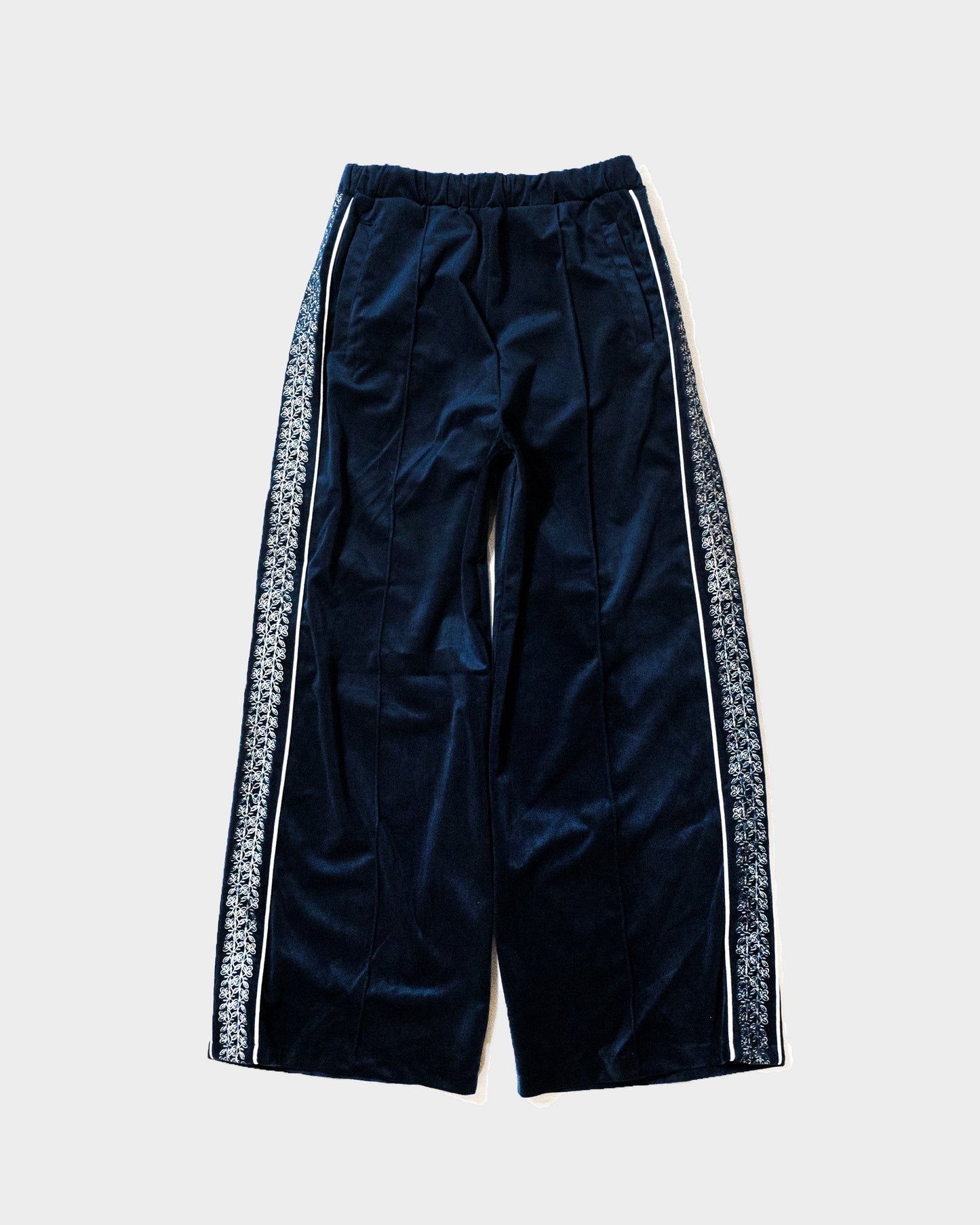 velvet flower embroidery line baggy track pants