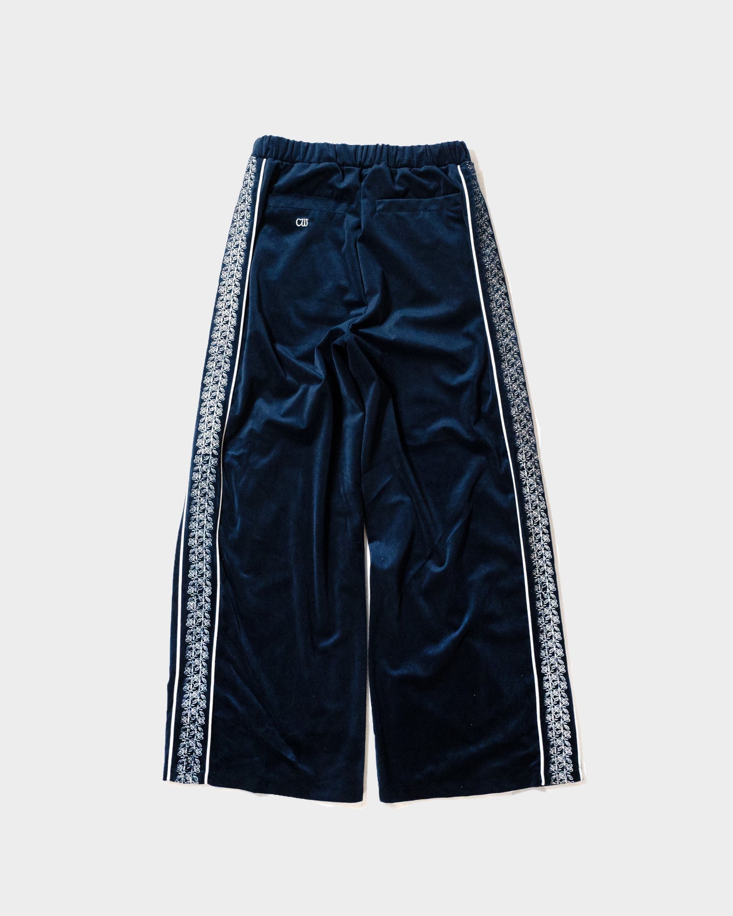velvet flower embroidery line baggy track pants
