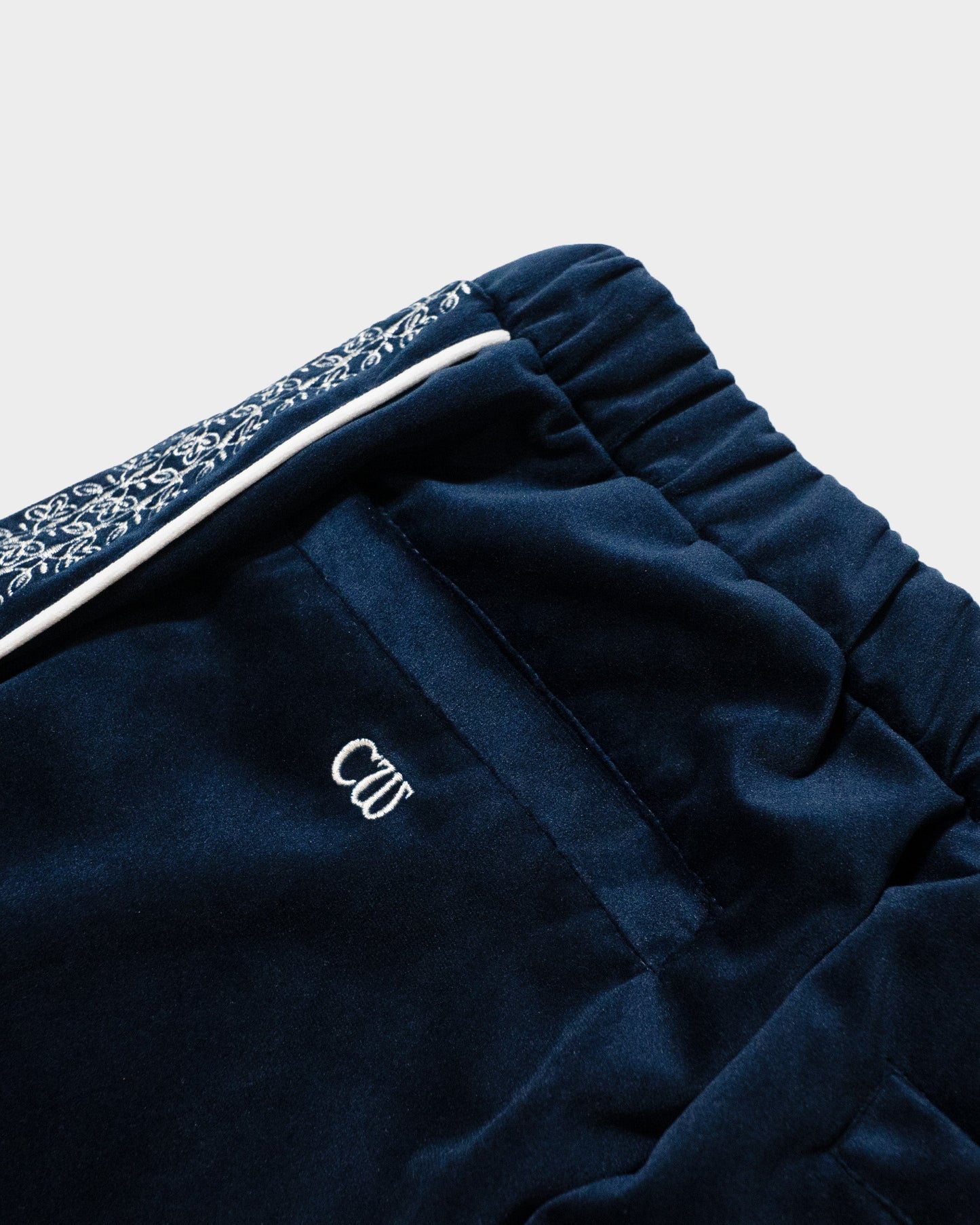 velvet flower embroidery line baggy track pants