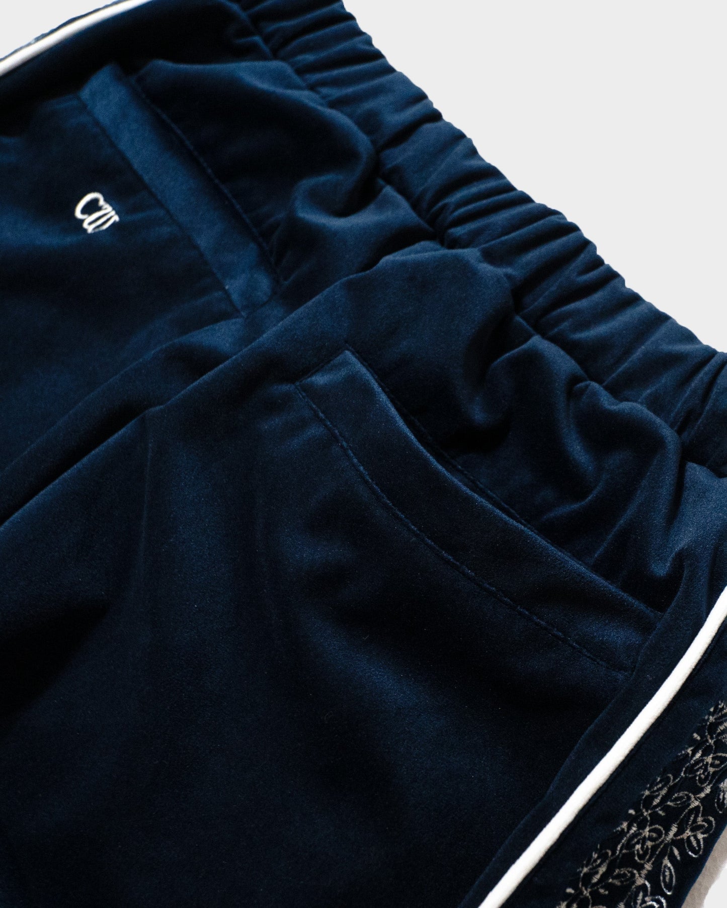 velvet flower embroidery line baggy track pants