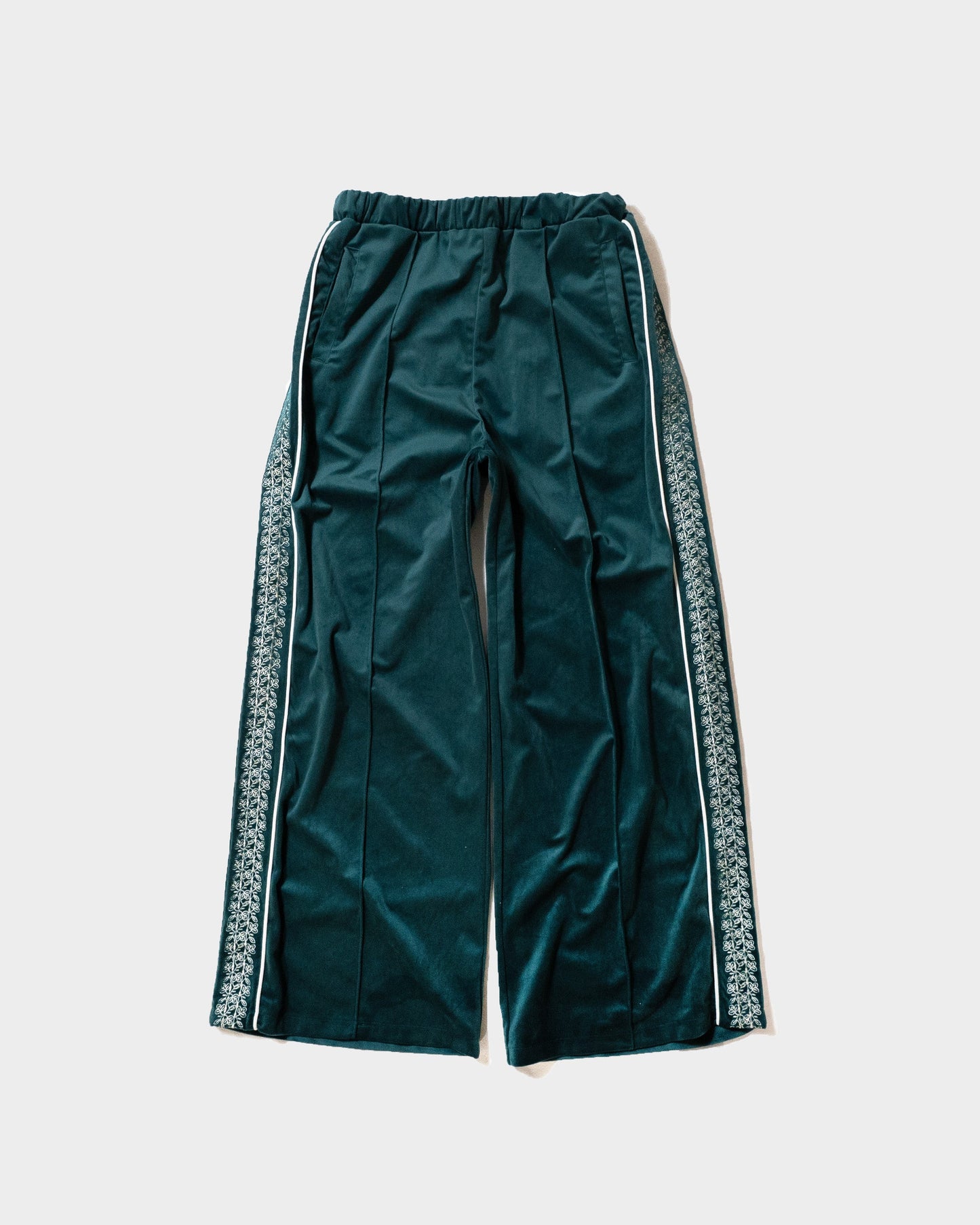 velvet flower embroidery line baggy track pants