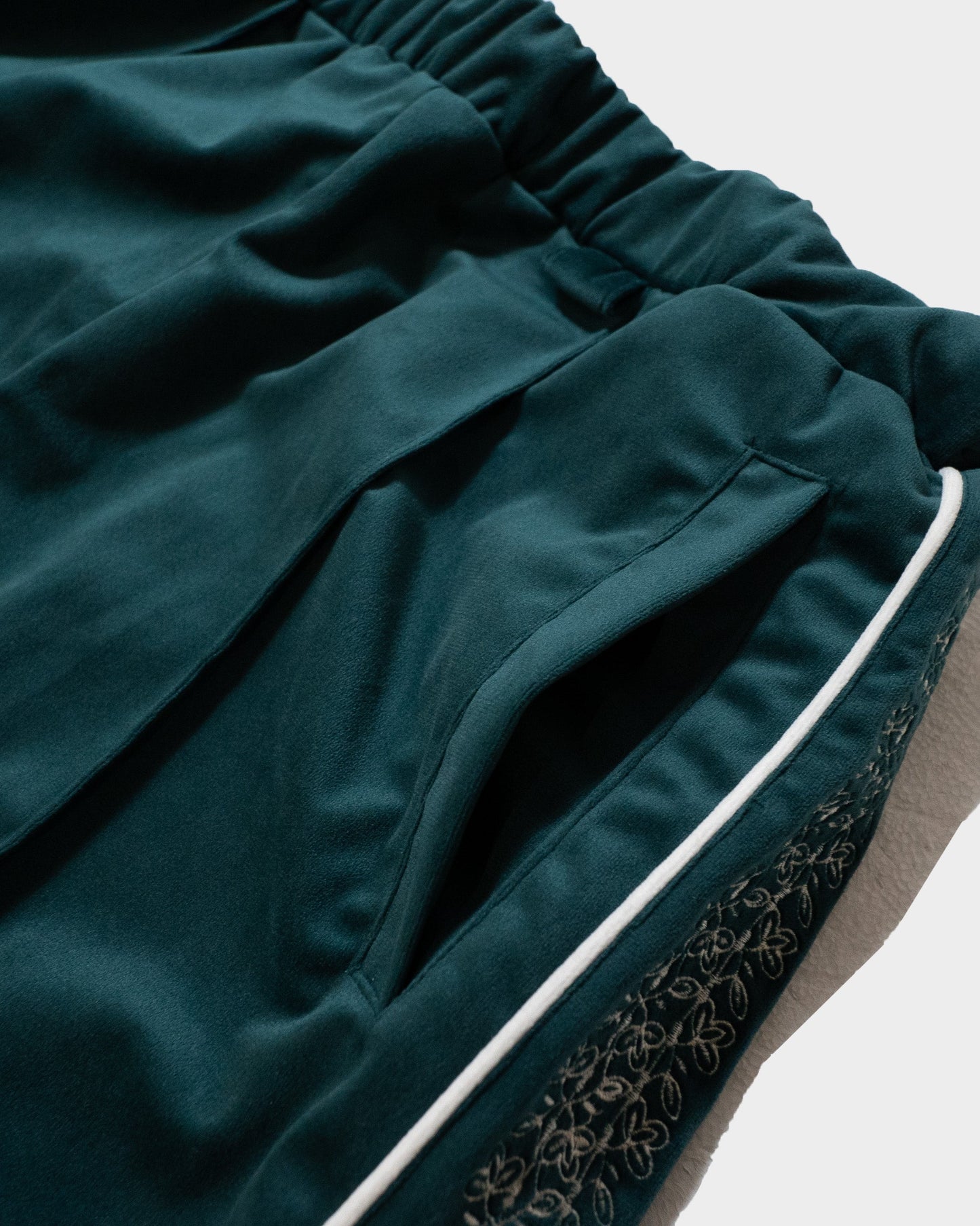 velvet flower embroidery line baggy track pants