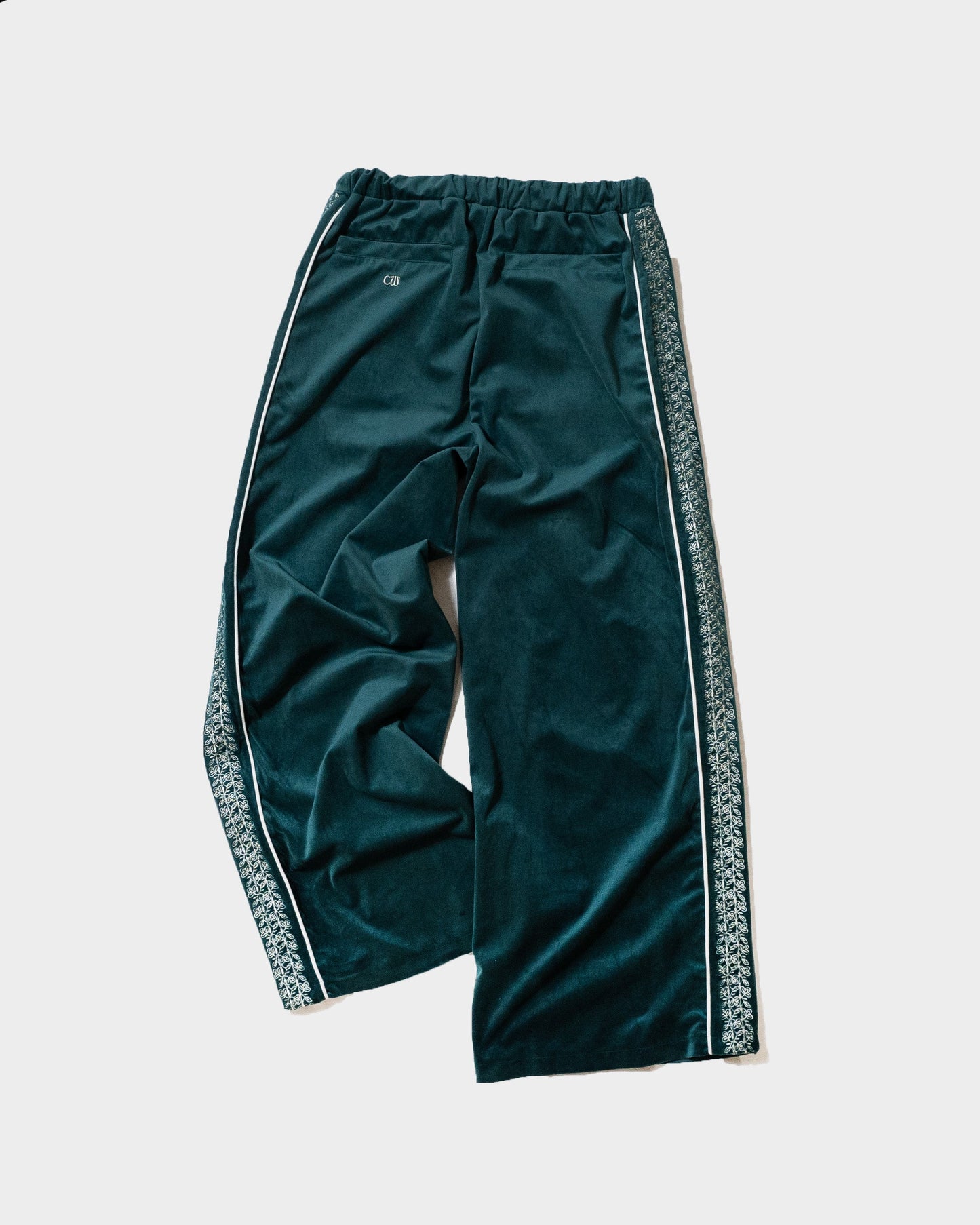 velvet flower embroidery line baggy track pants