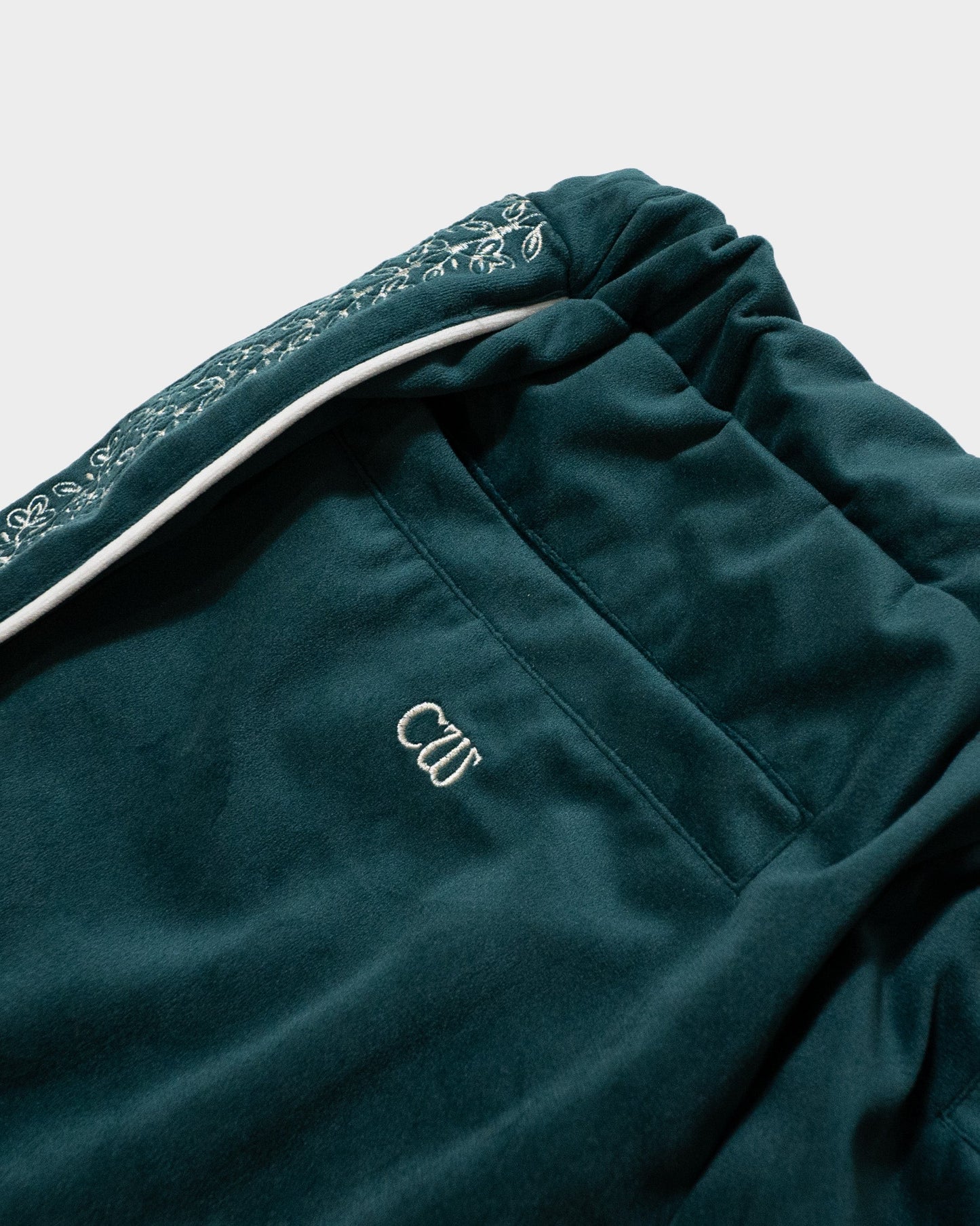 velvet flower embroidery line baggy track pants