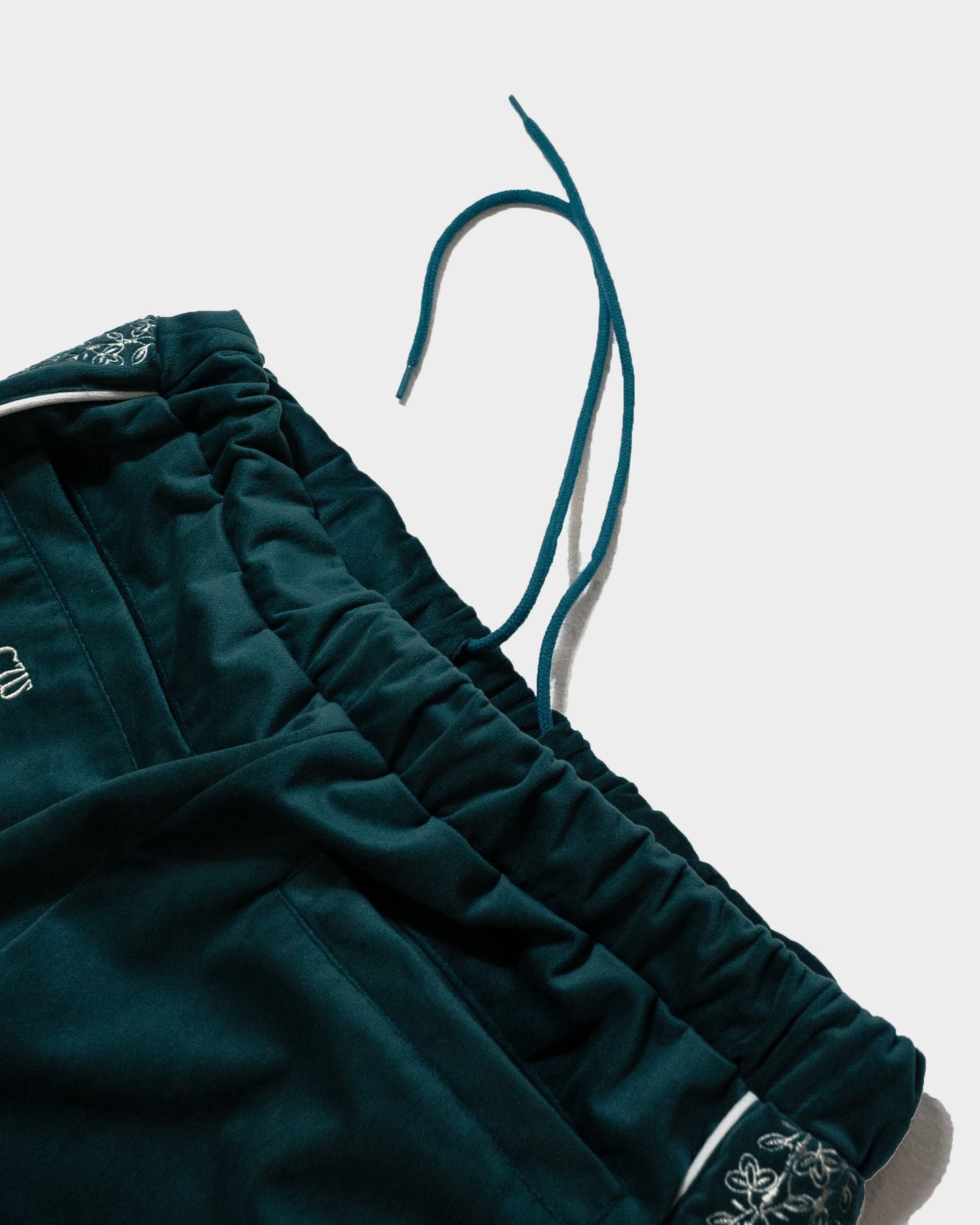 velvet flower embroidery line baggy track pants