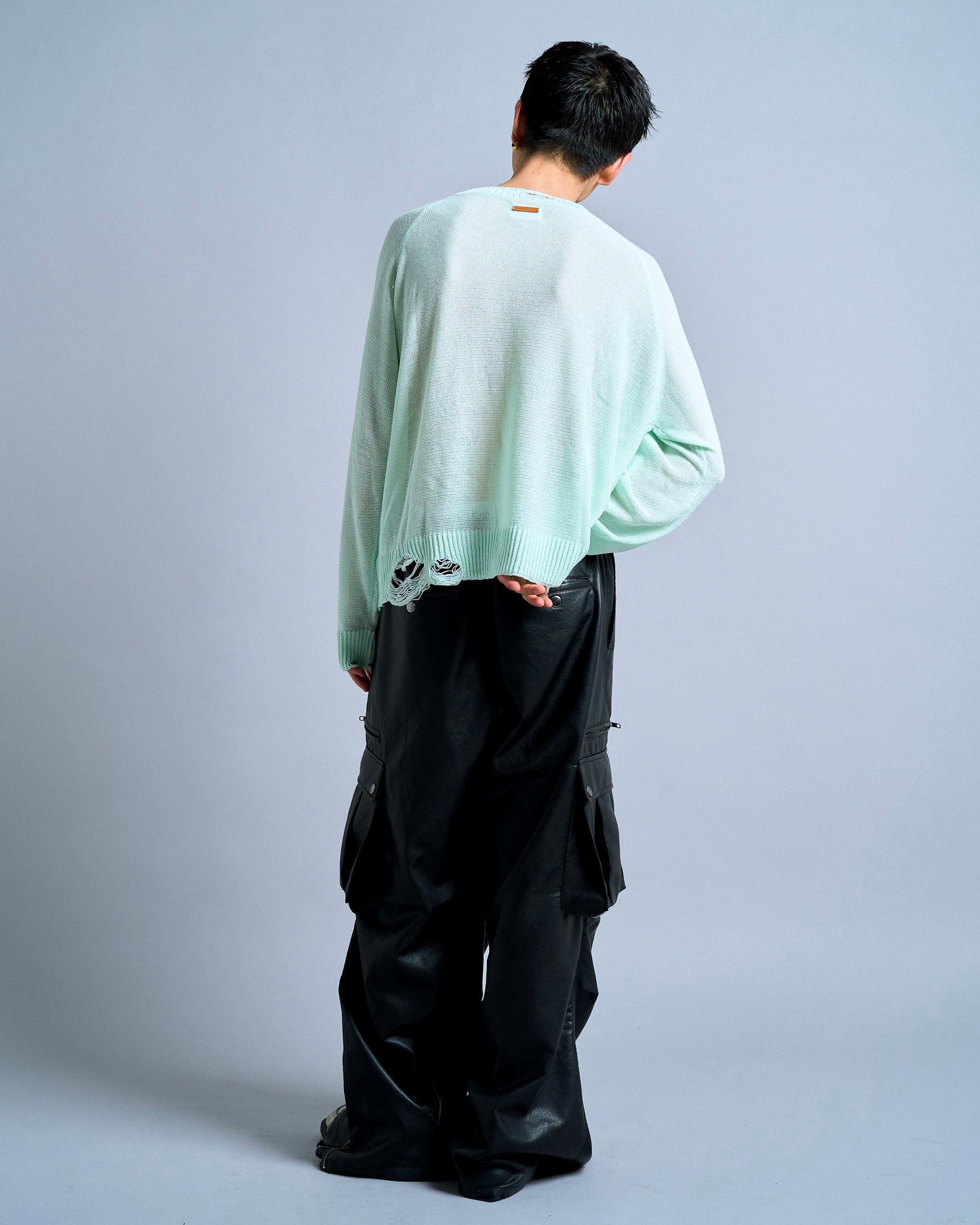 flower paint broken long sleeve sheer sweater