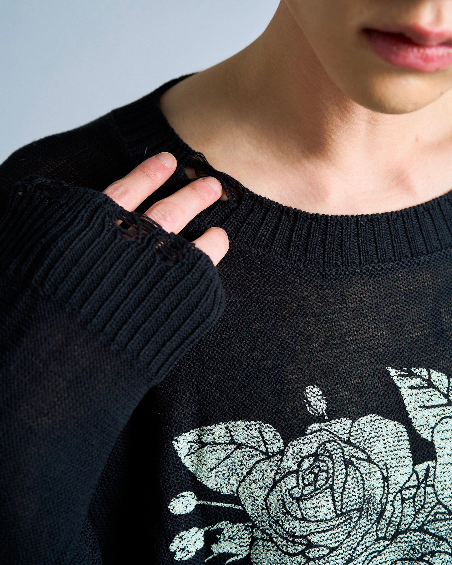 flower paint broken long sleeve sheer sweater