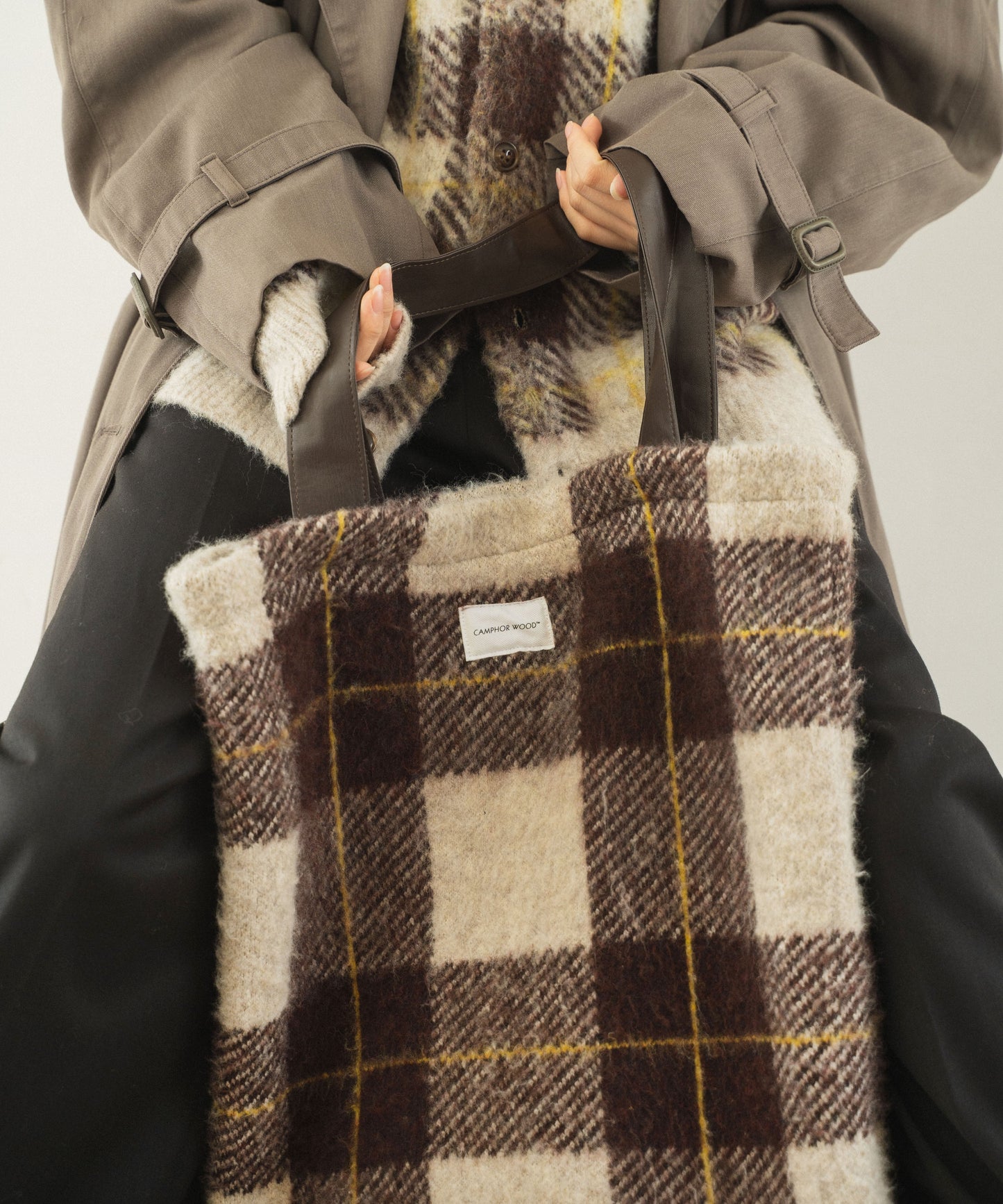 mohair mix check big tote bag