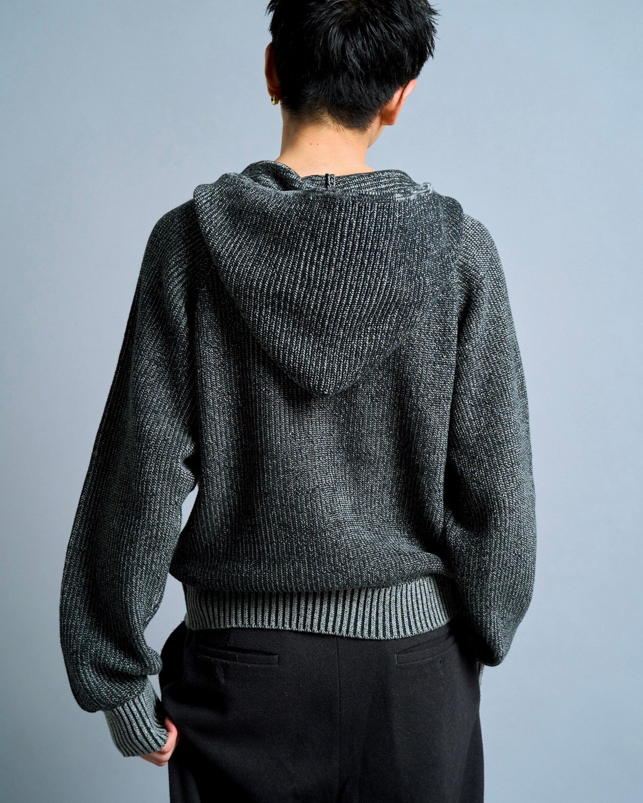 double zip mix yarn knit hoodie