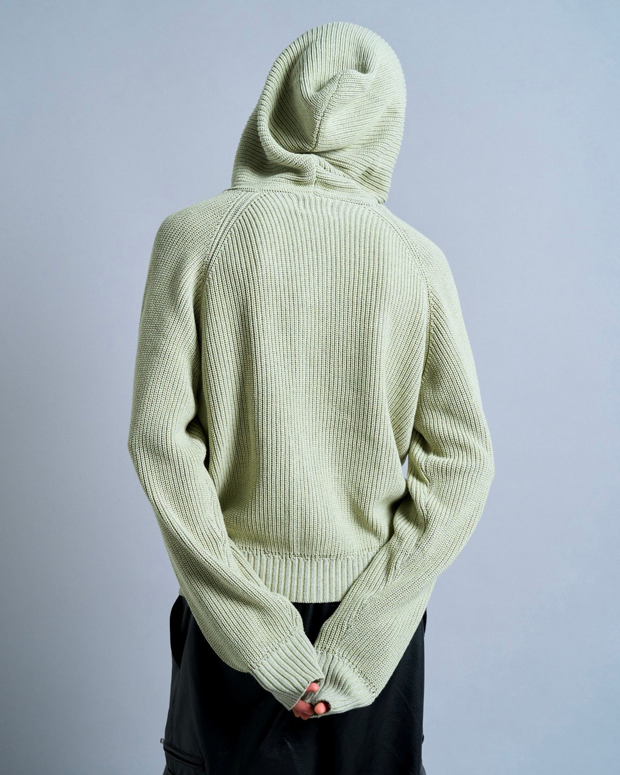 double zip mix yarn knit hoodie