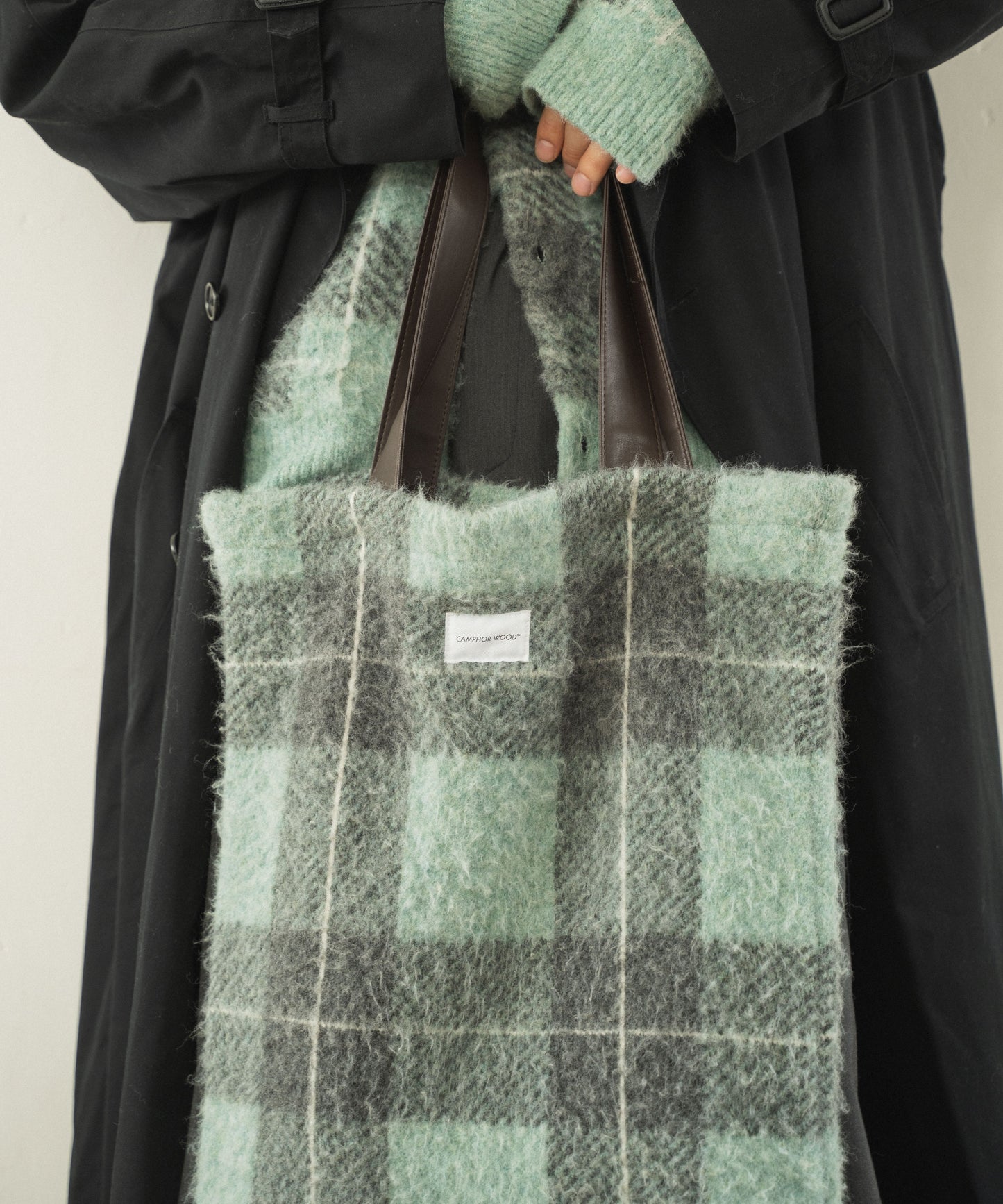 mohair mix check big tote bag