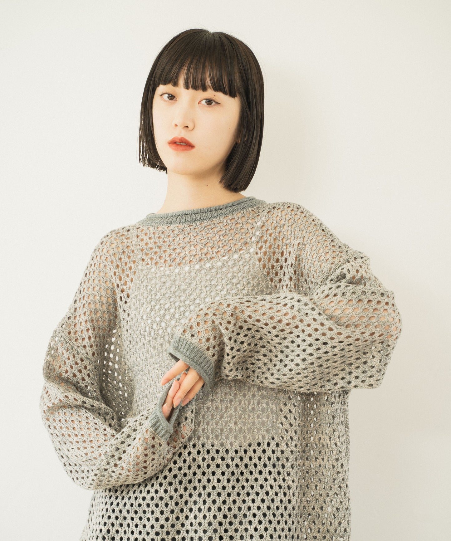 mech knit bicolor tops
