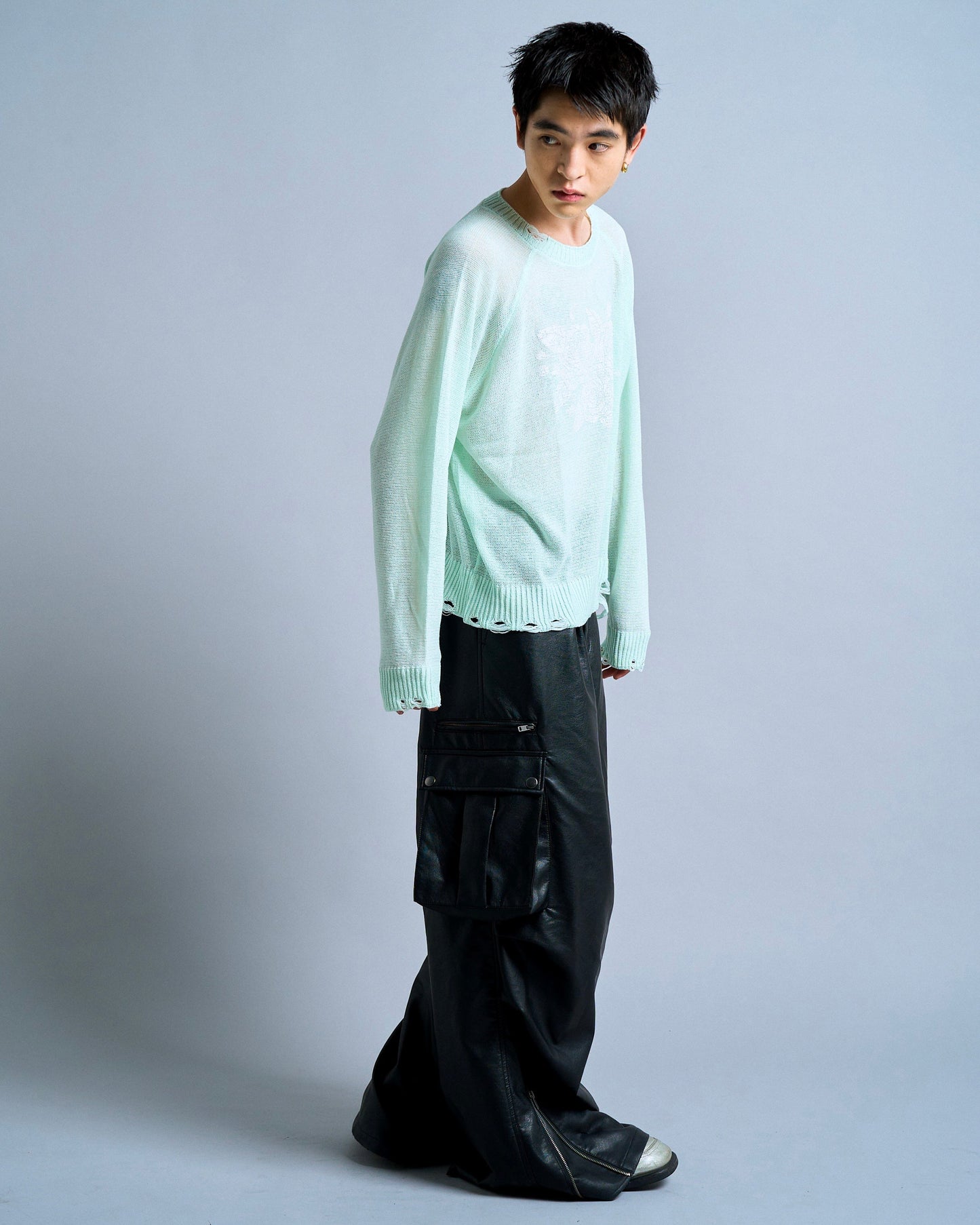 flower paint broken long sleeve sheer sweater