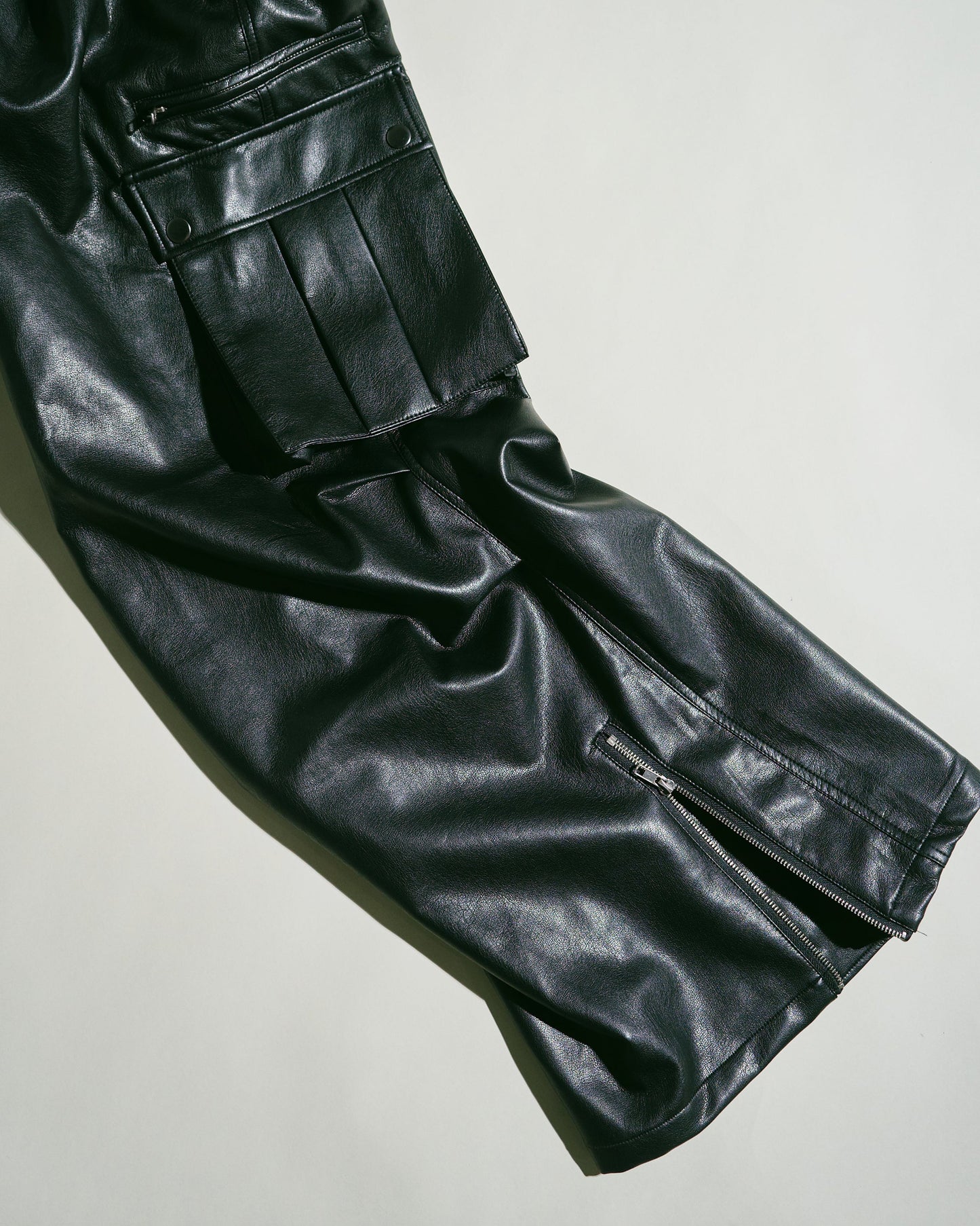 wide baggy faux leather parachute cargo trouser