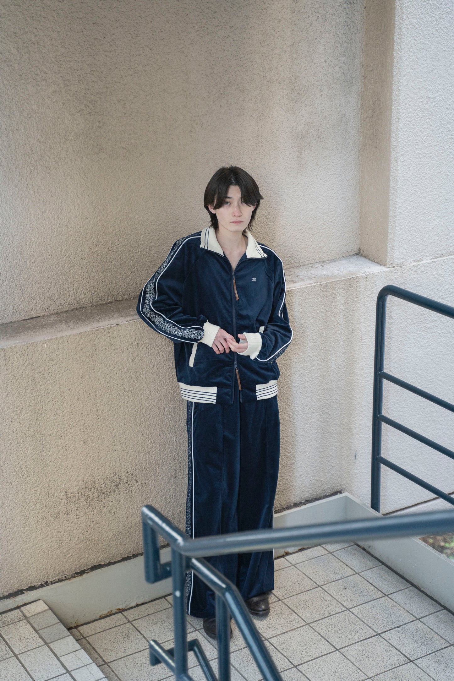 velvet flower embroidery line track jacket