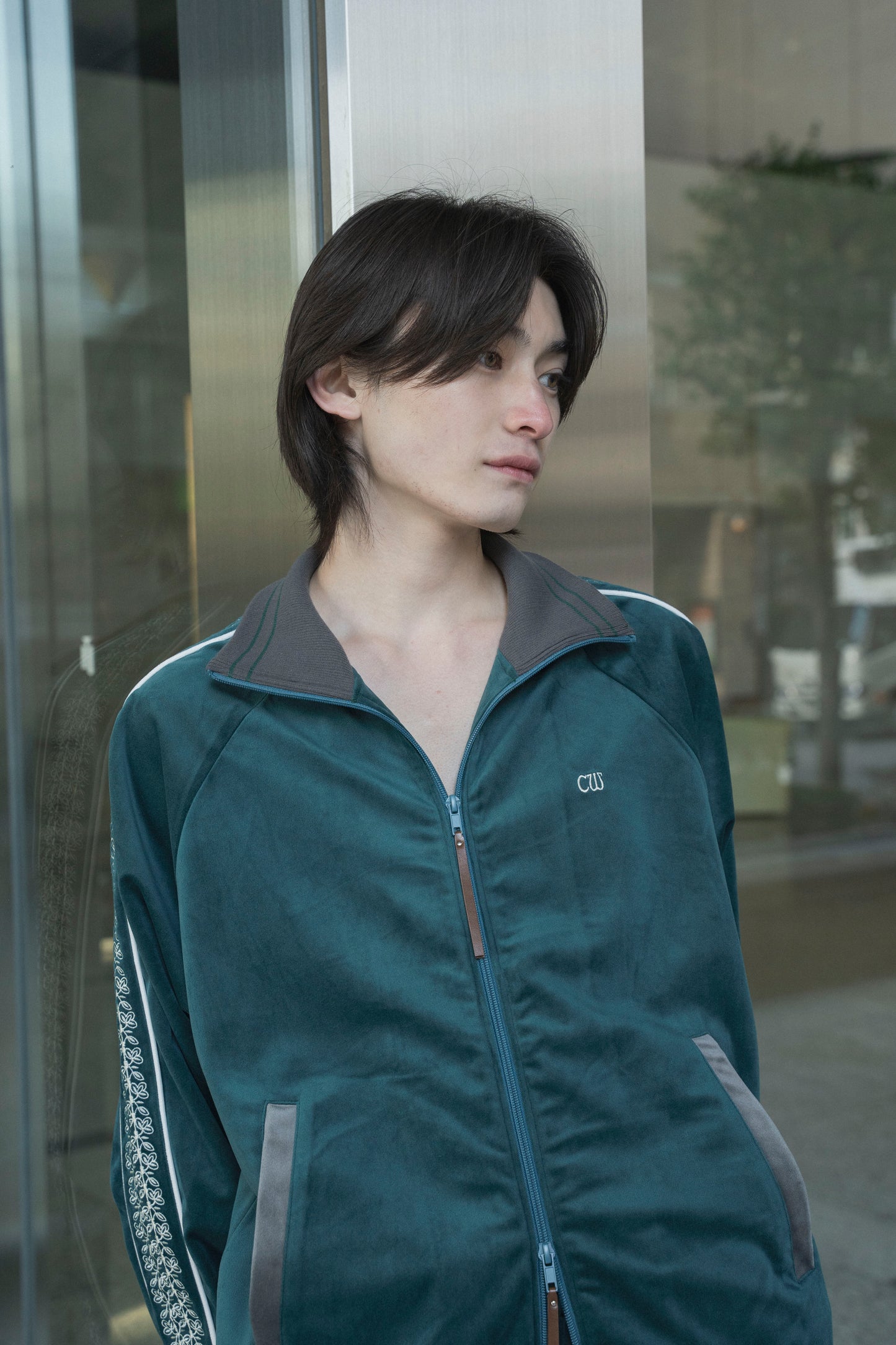 velvet flower embroidery line track jacket