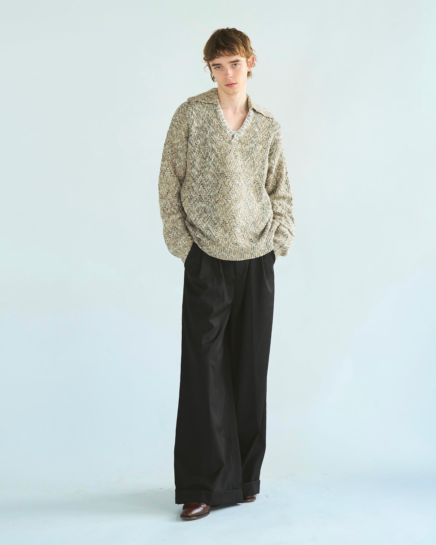 skipper stitching l/s knit shirt