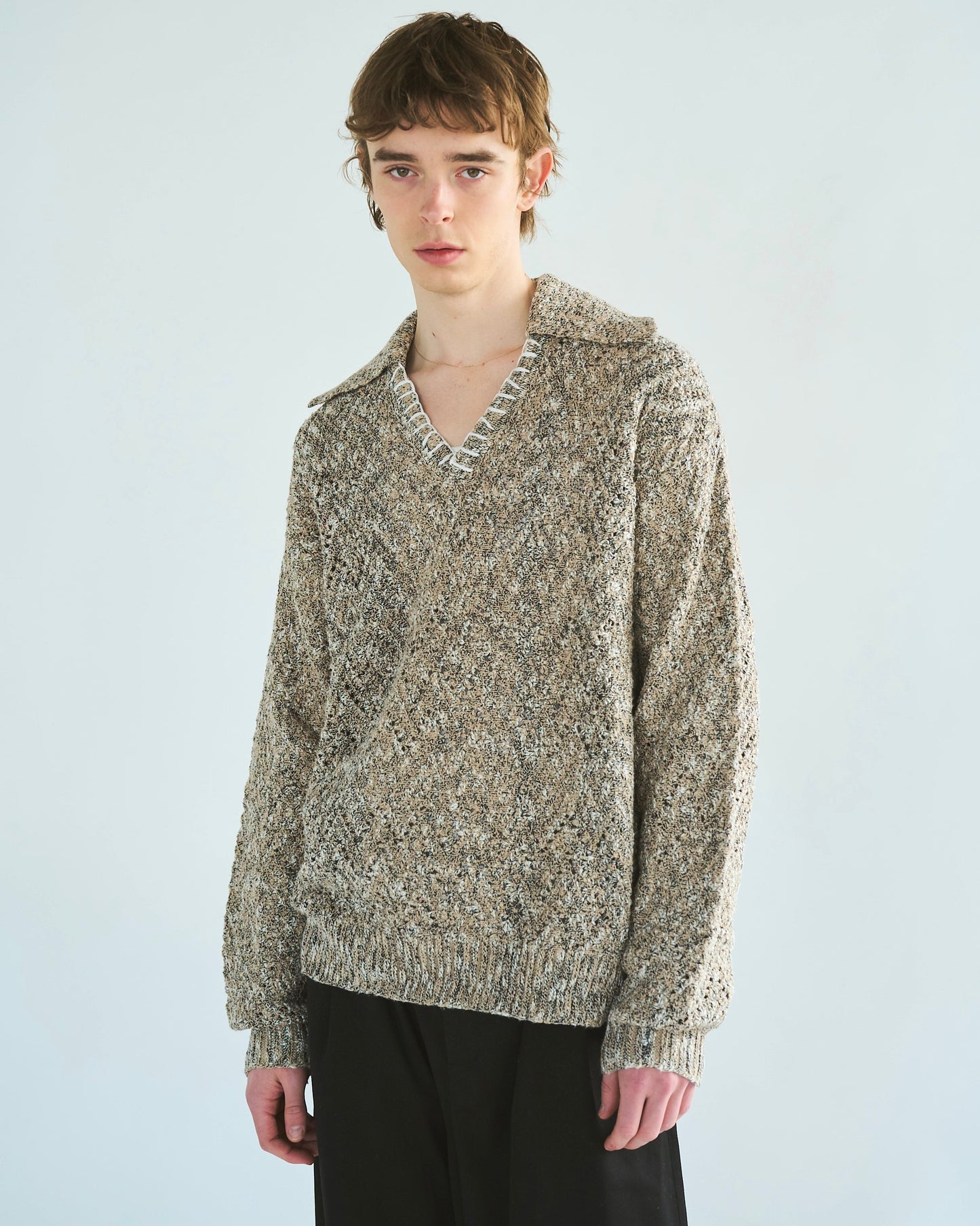 skipper stitching l/s knit shirt
