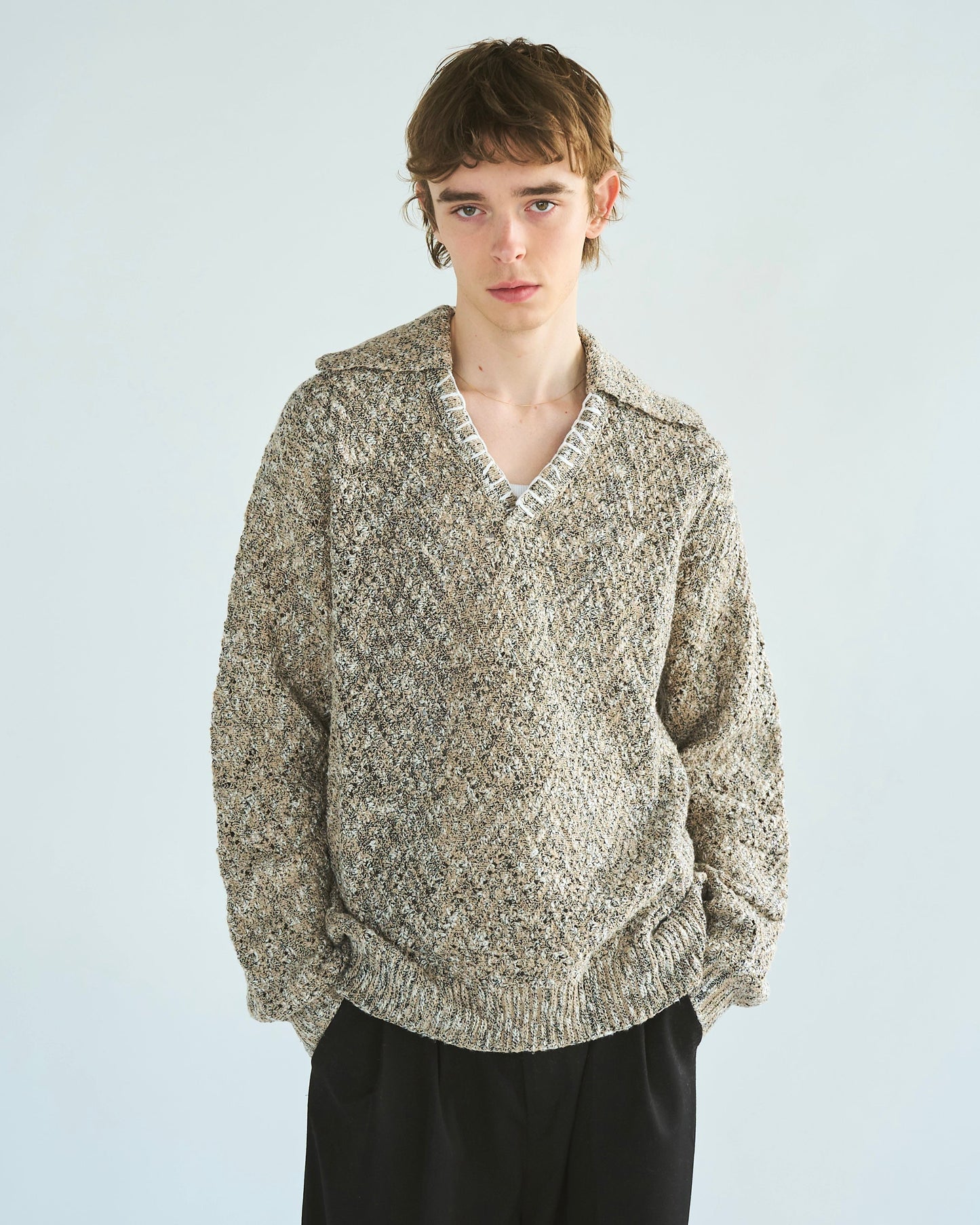 skipper stitching l/s knit shirt