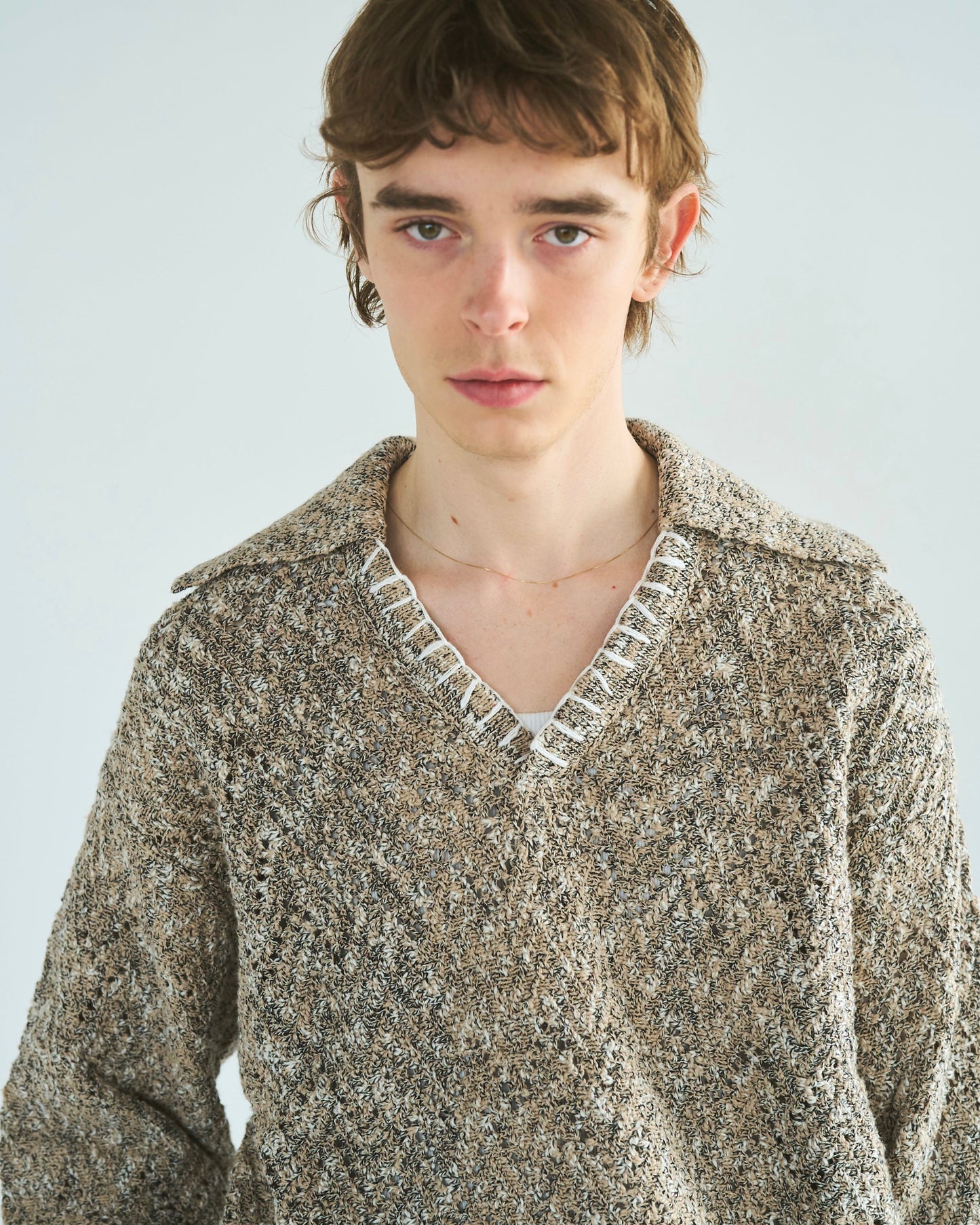skipper stitching l/s knit shirt