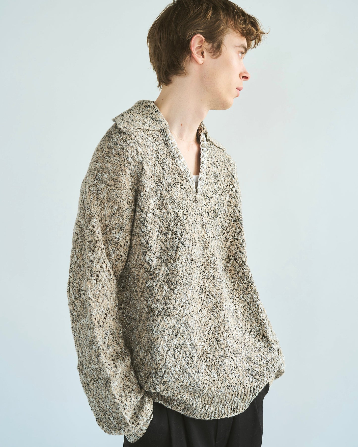 skipper stitching l/s knit shirt