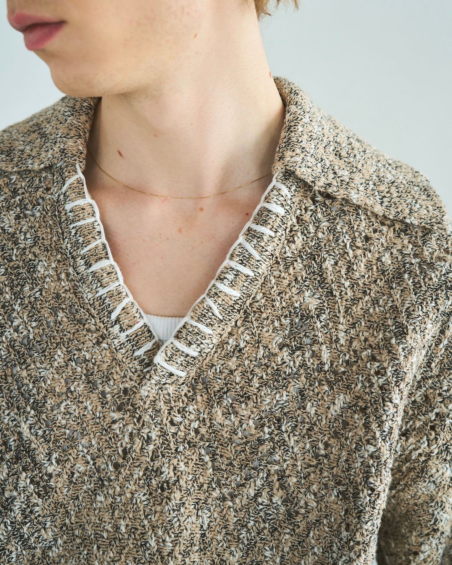 skipper stitching l/s knit shirt