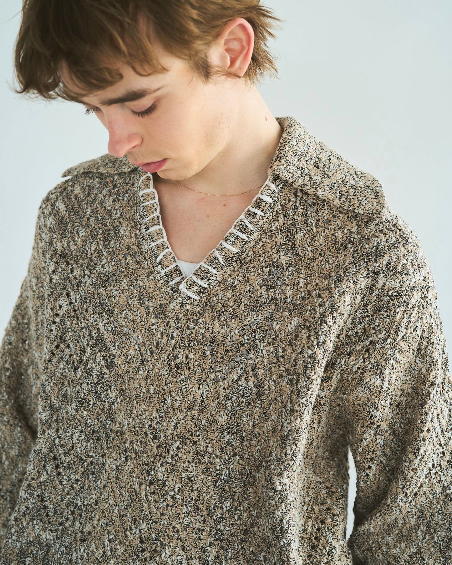 skipper stitching l/s knit shirt
