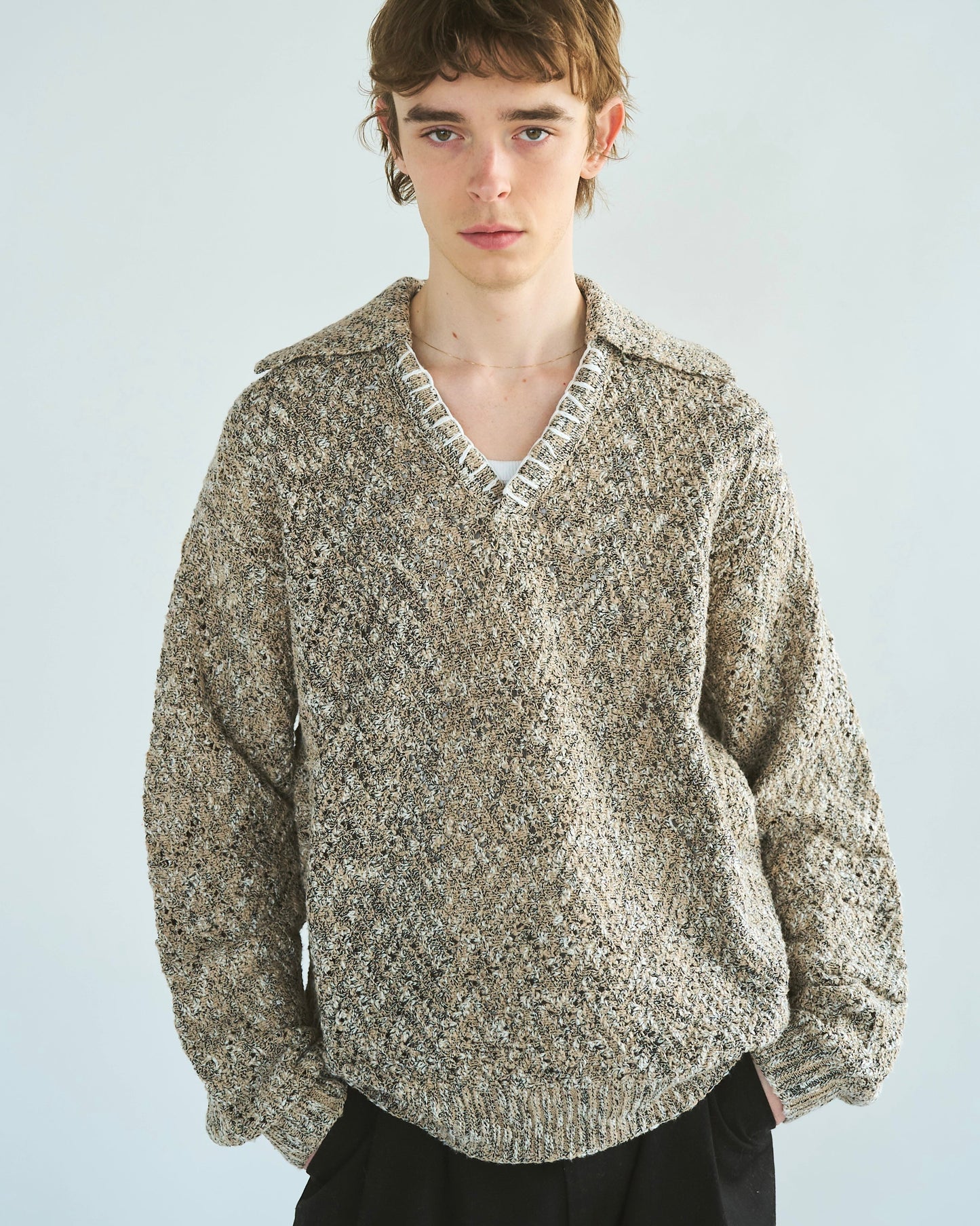skipper stitching l/s knit shirt