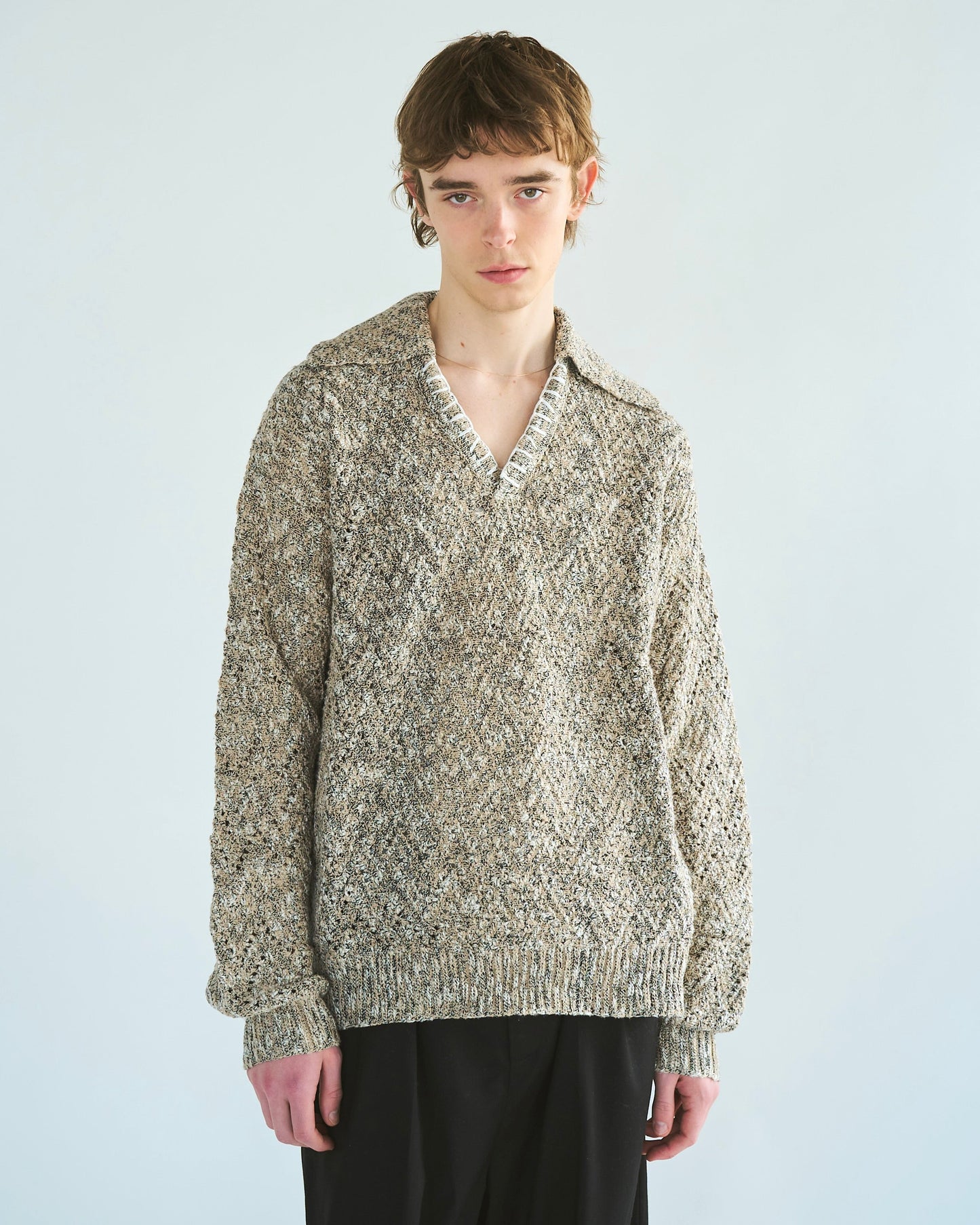 skipper stitching l/s knit shirt