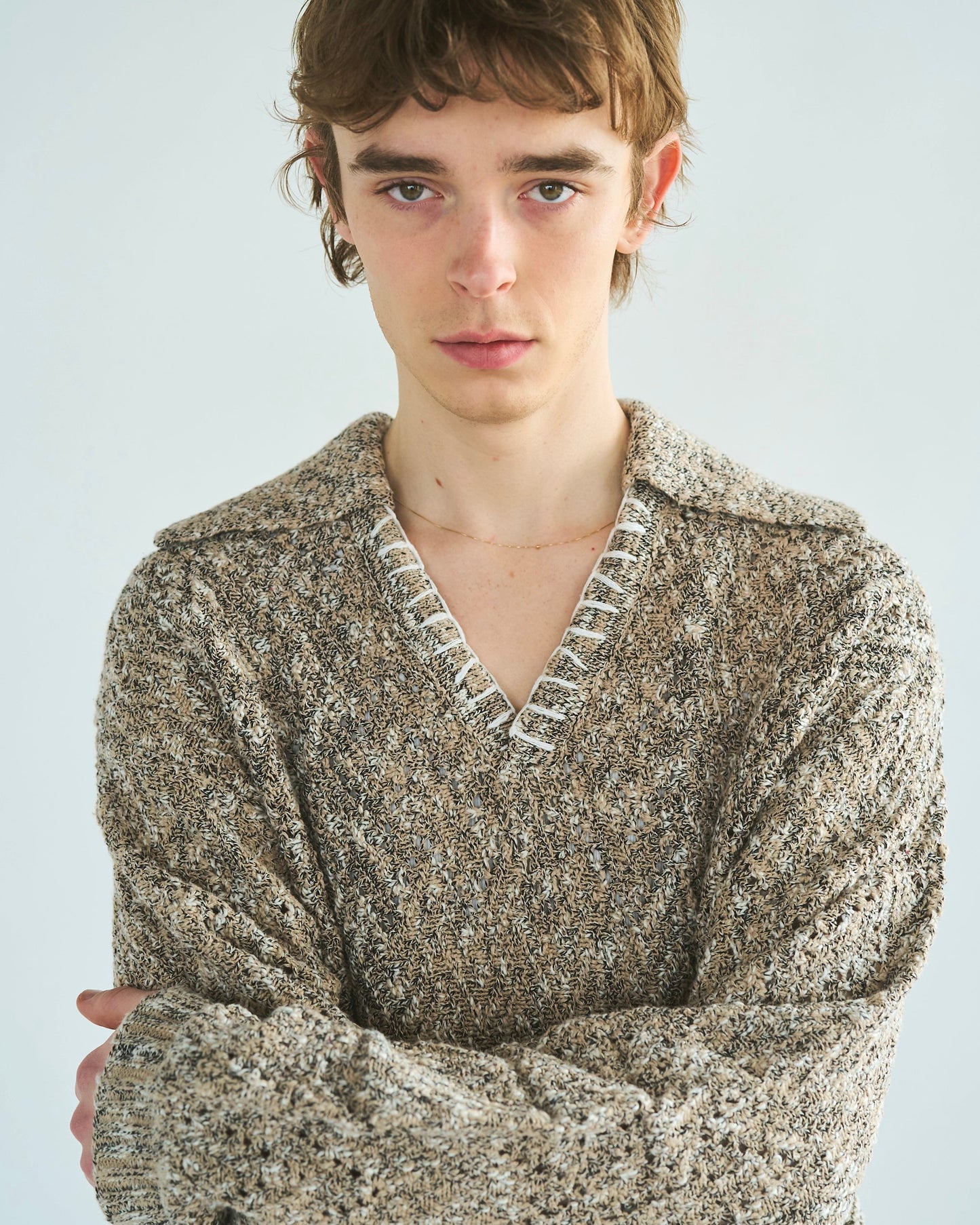 skipper stitching l/s knit shirt