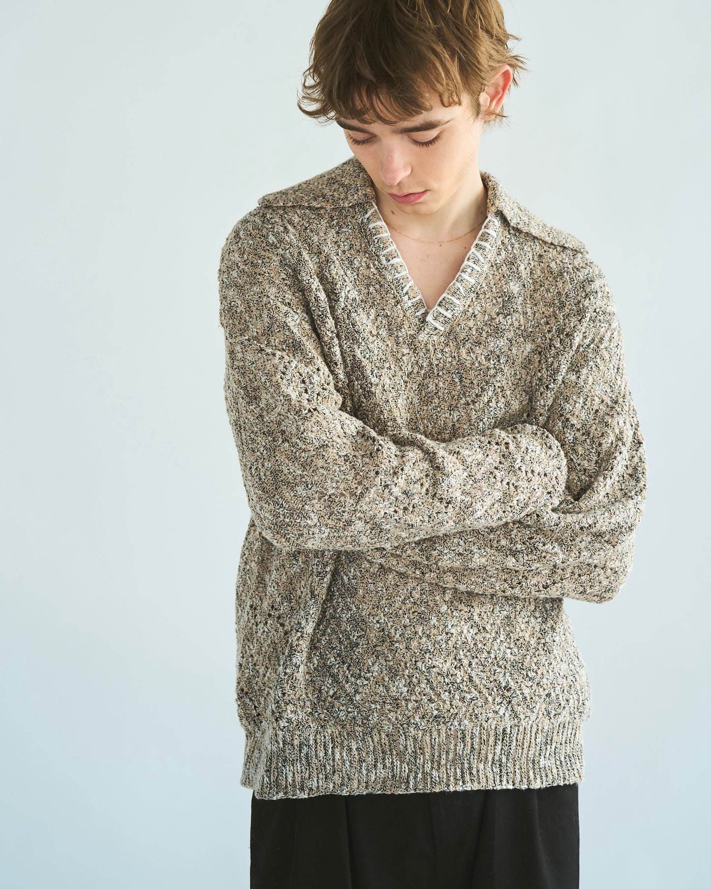 skipper stitching l/s knit shirt