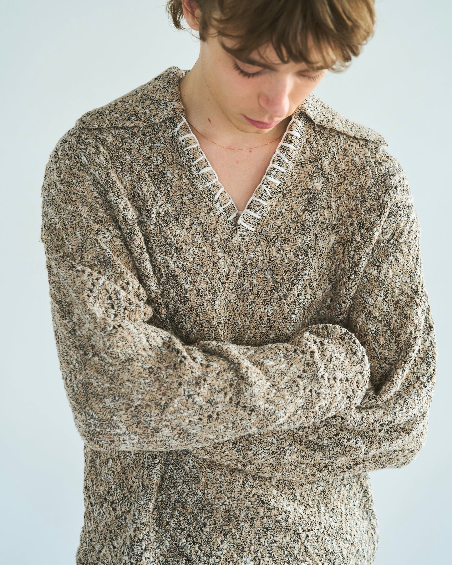 skipper stitching l/s knit shirt
