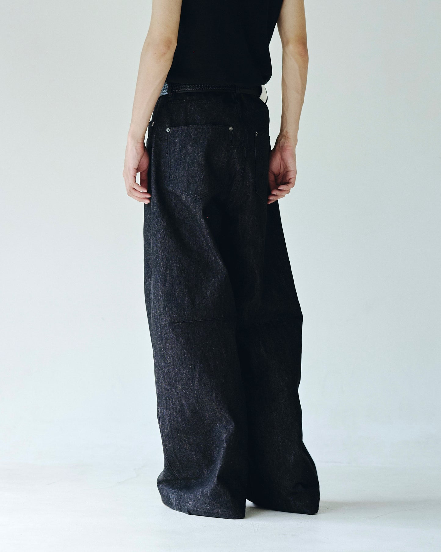 DOUBLE POCKET RIGID SLUB BAGGY DENIM TROUSERS