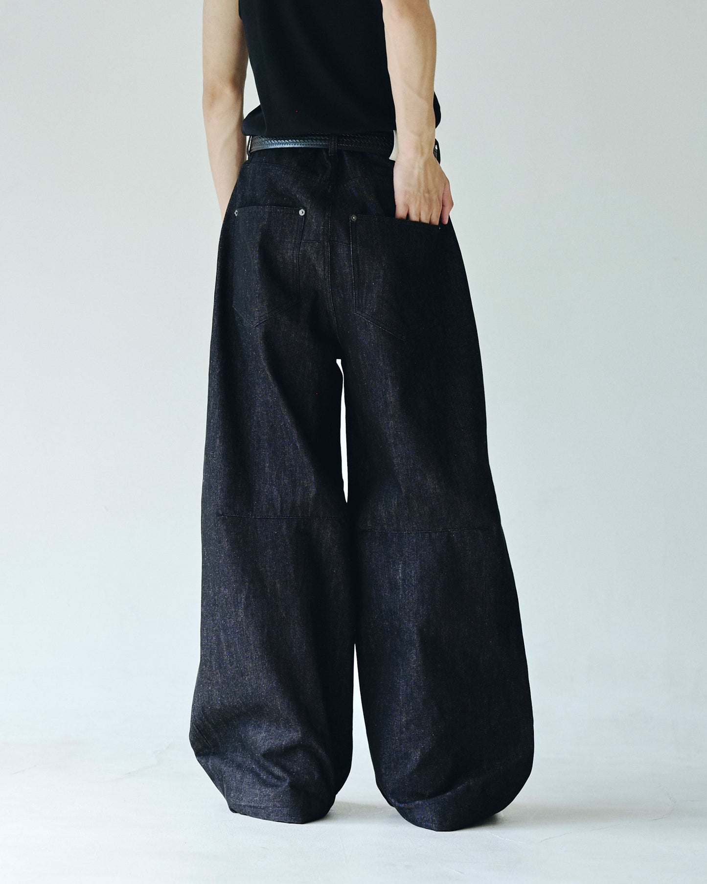DOUBLE POCKET RIGID SLUB BAGGY DENIM TROUSERS