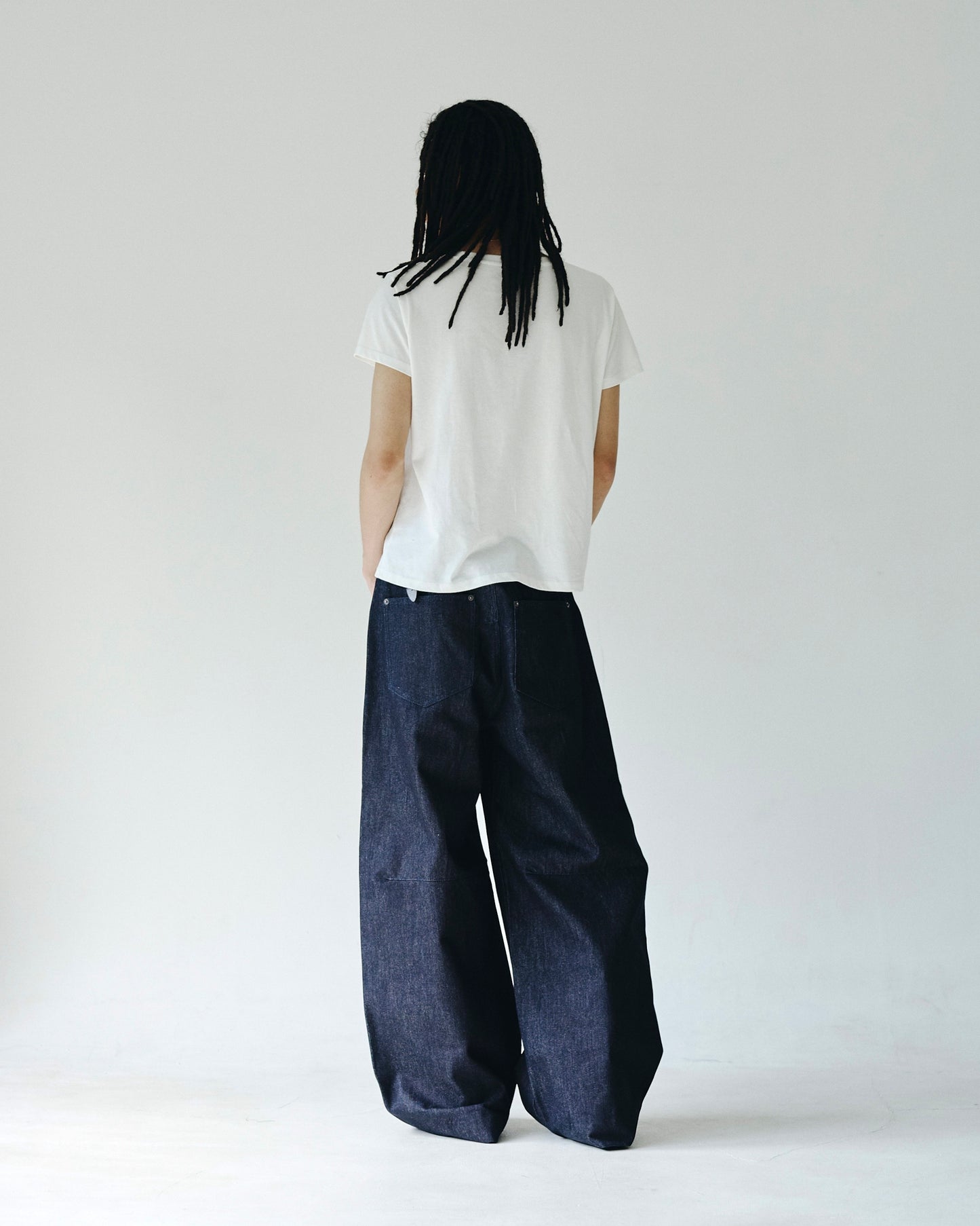 DOUBLE POCKET RIGID SLUB BAGGY DENIM TROUSERS