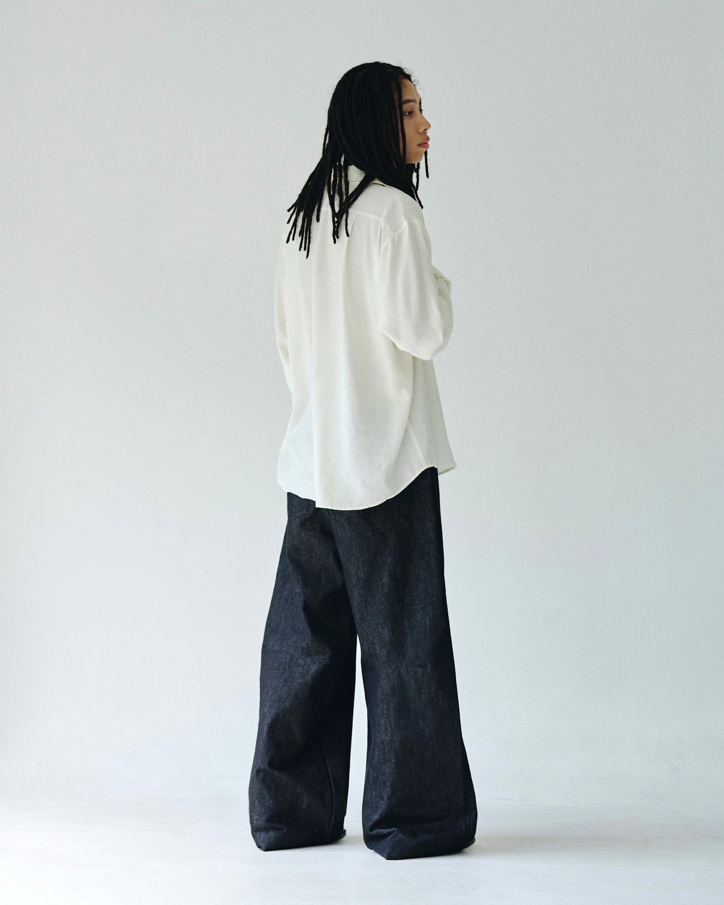 DOUBLE POCKET RIGID SLUB BAGGY DENIM TROUSERS