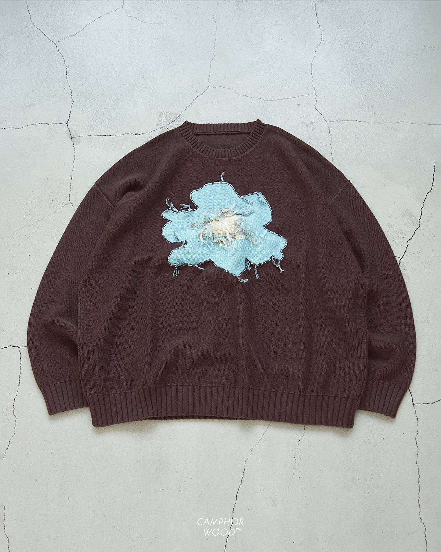 inside out flower motif cotton sweater
