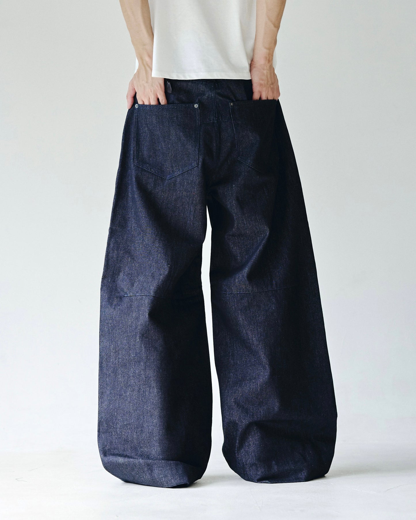 DOUBLE POCKET RIGID SLUB BAGGY DENIM TROUSERS