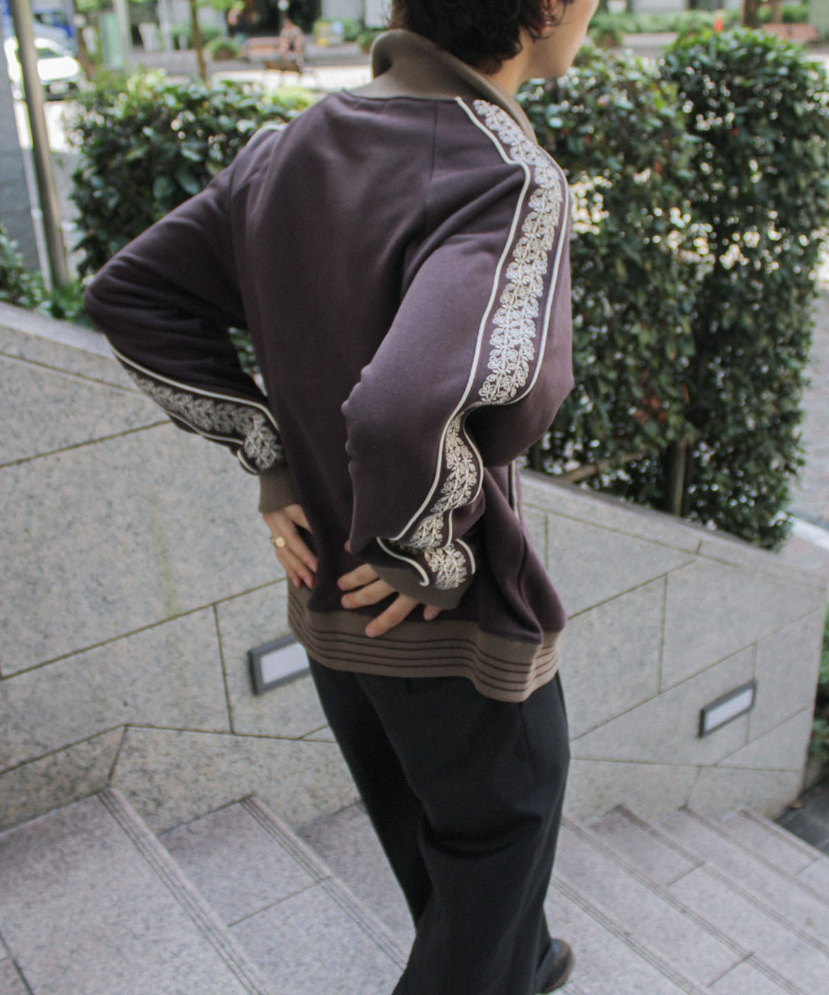 flower embroidery line track jacket