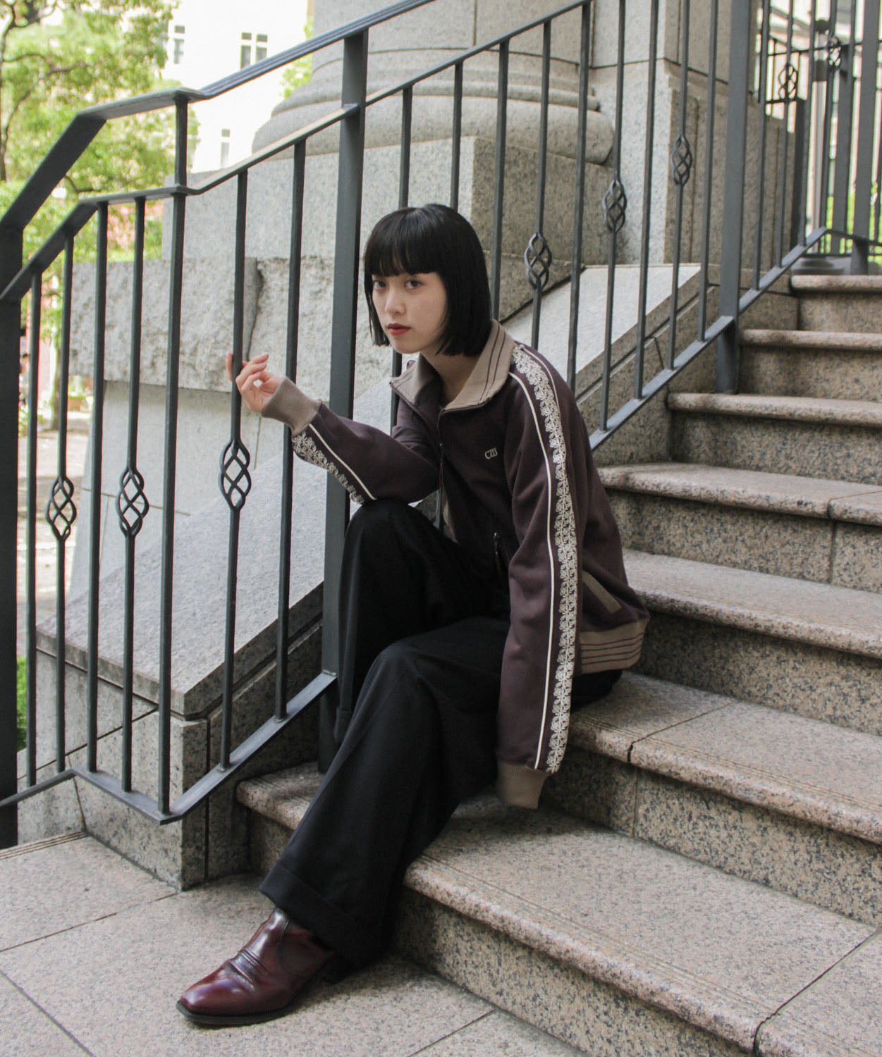 flower embroidery line track jacket