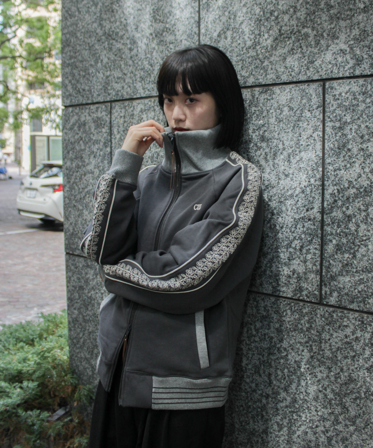 flower embroidery line track jacket