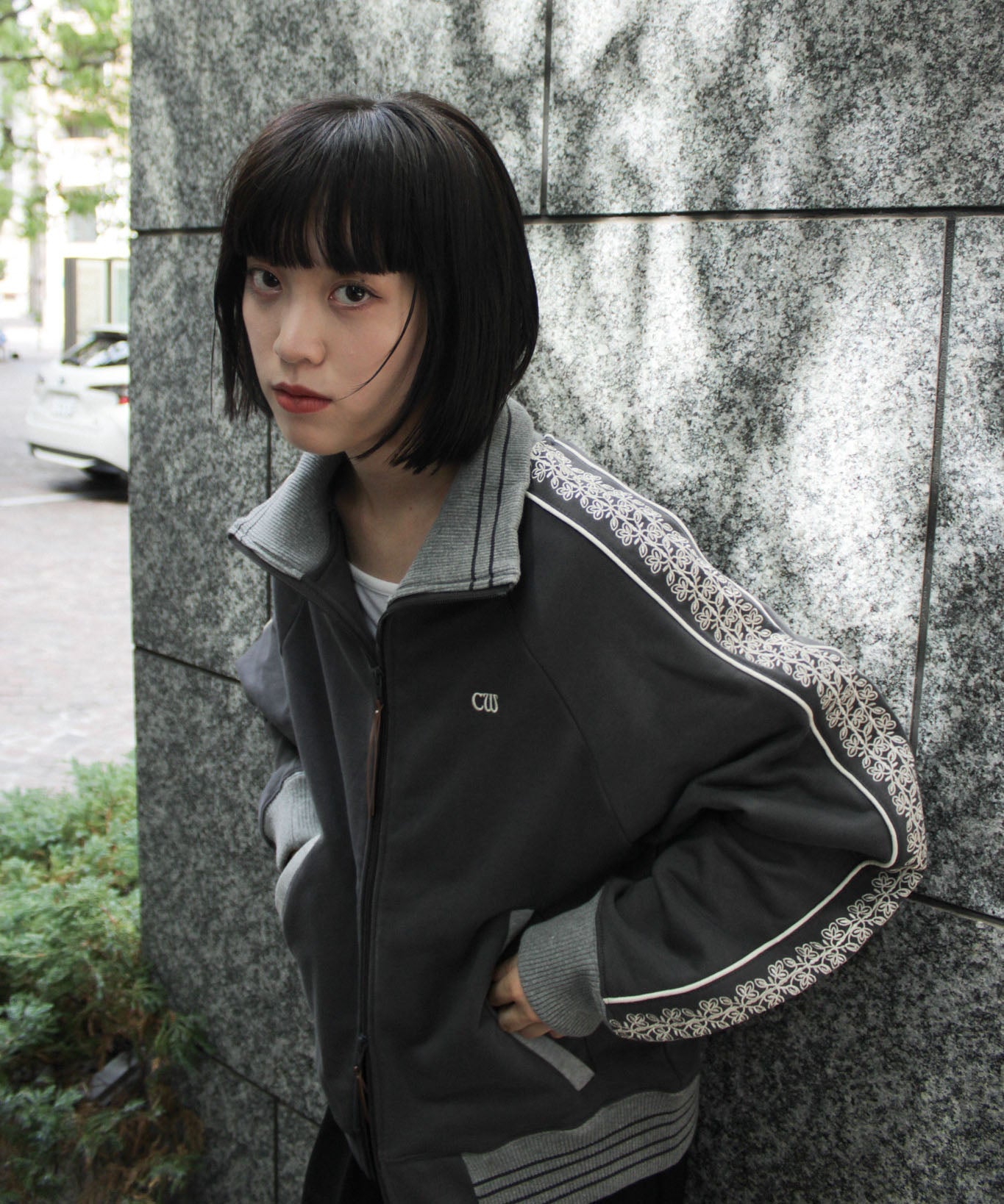 flower embroidery line track jacket