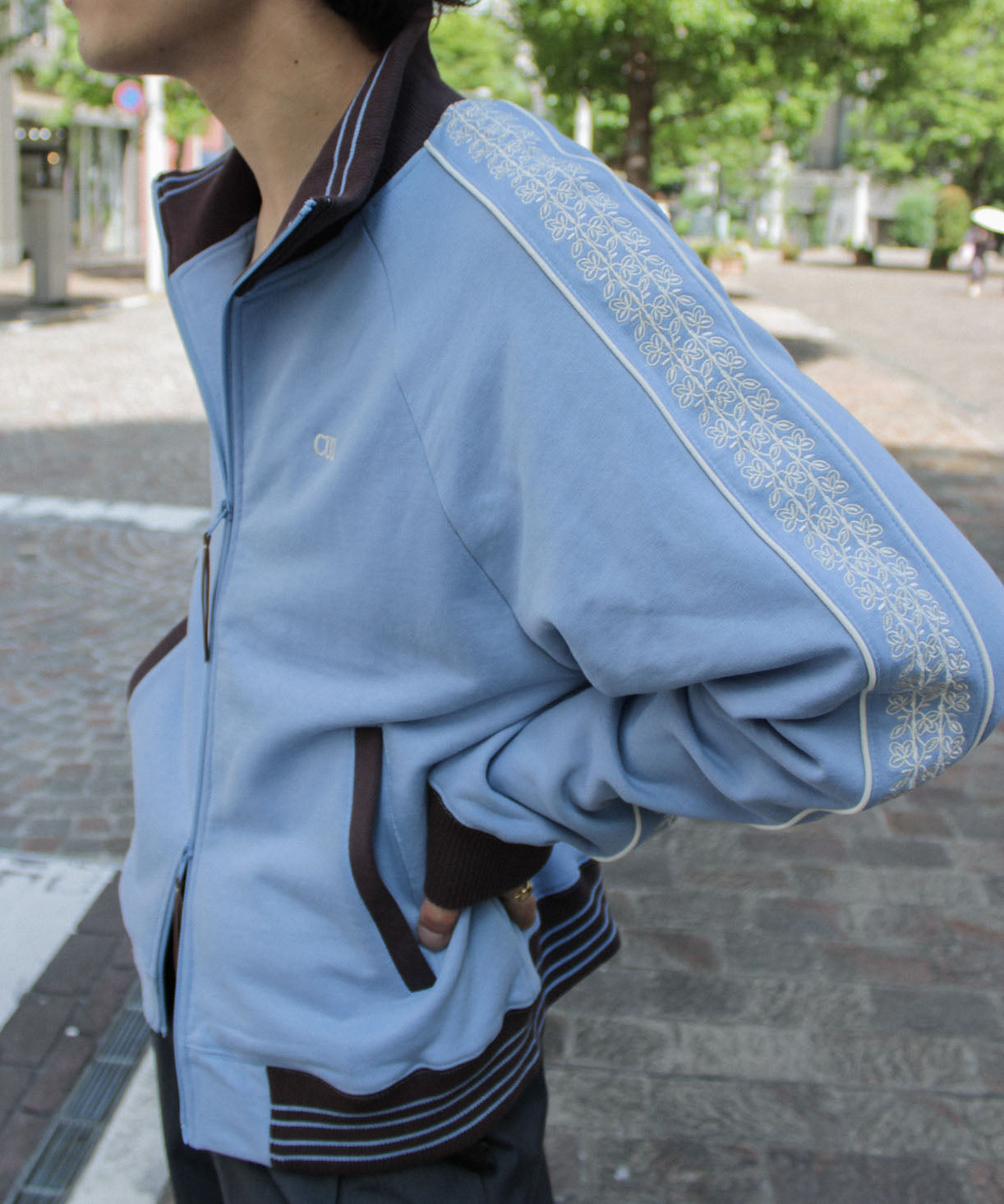 flower embroidery line track jacket