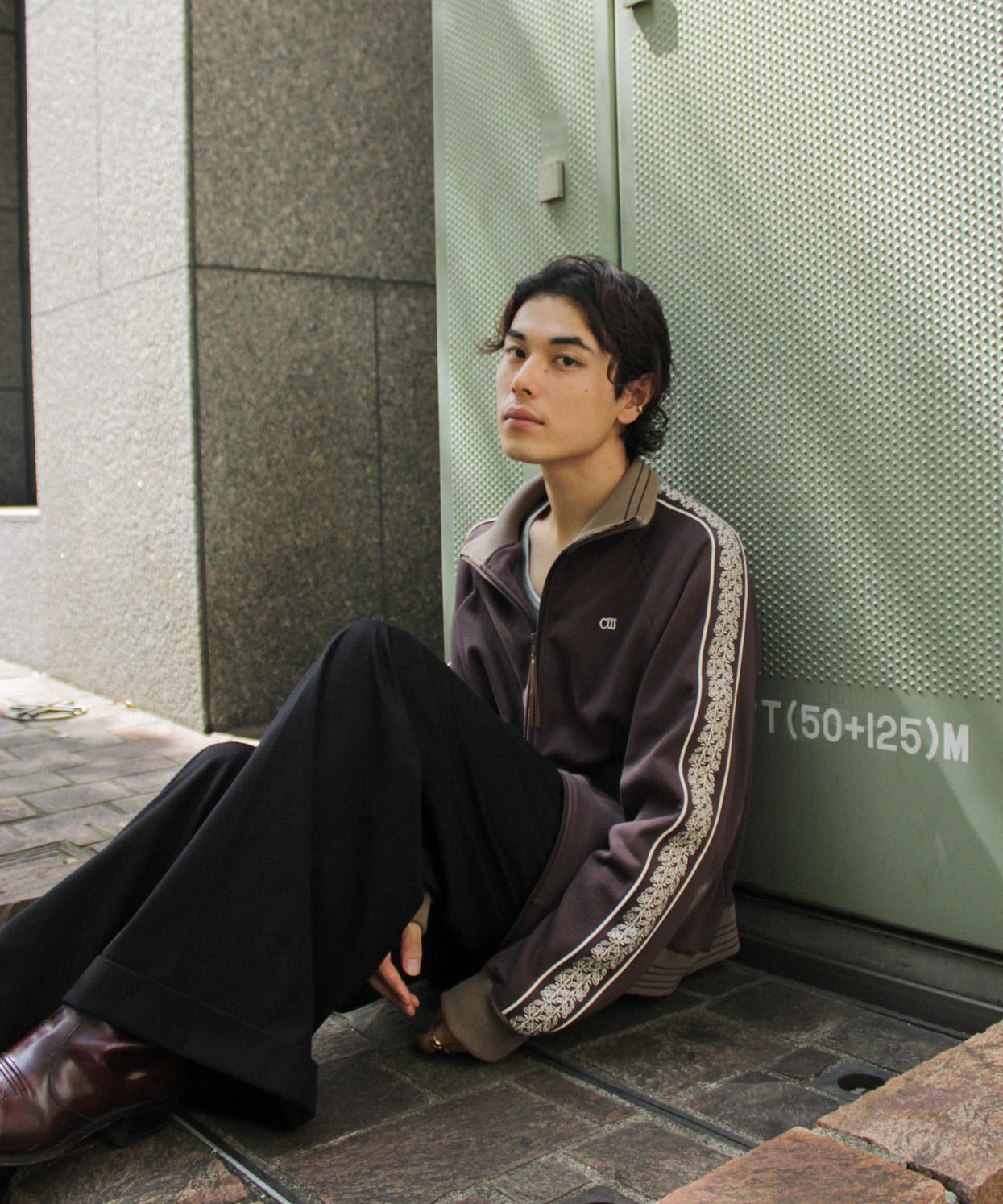 flower embroidery line track jacket