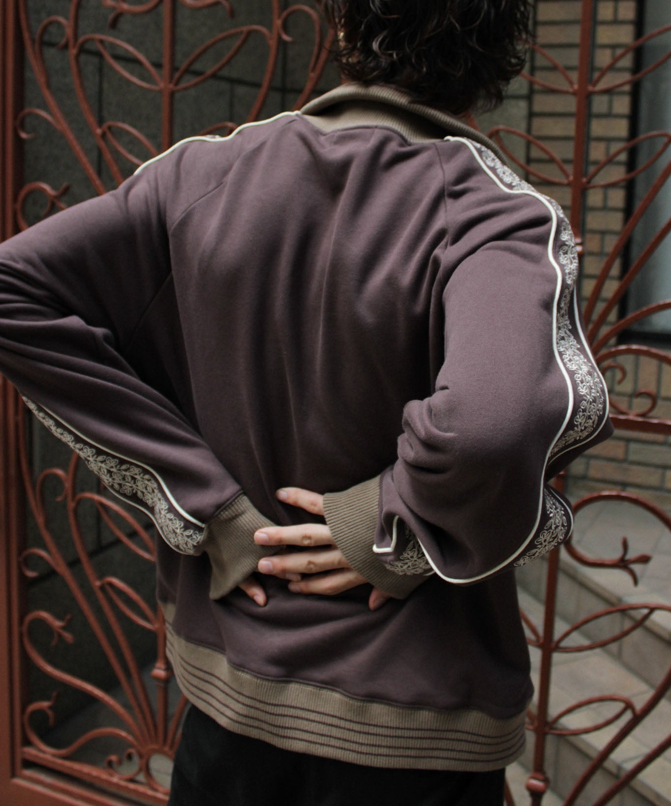flower embroidery line track jacket