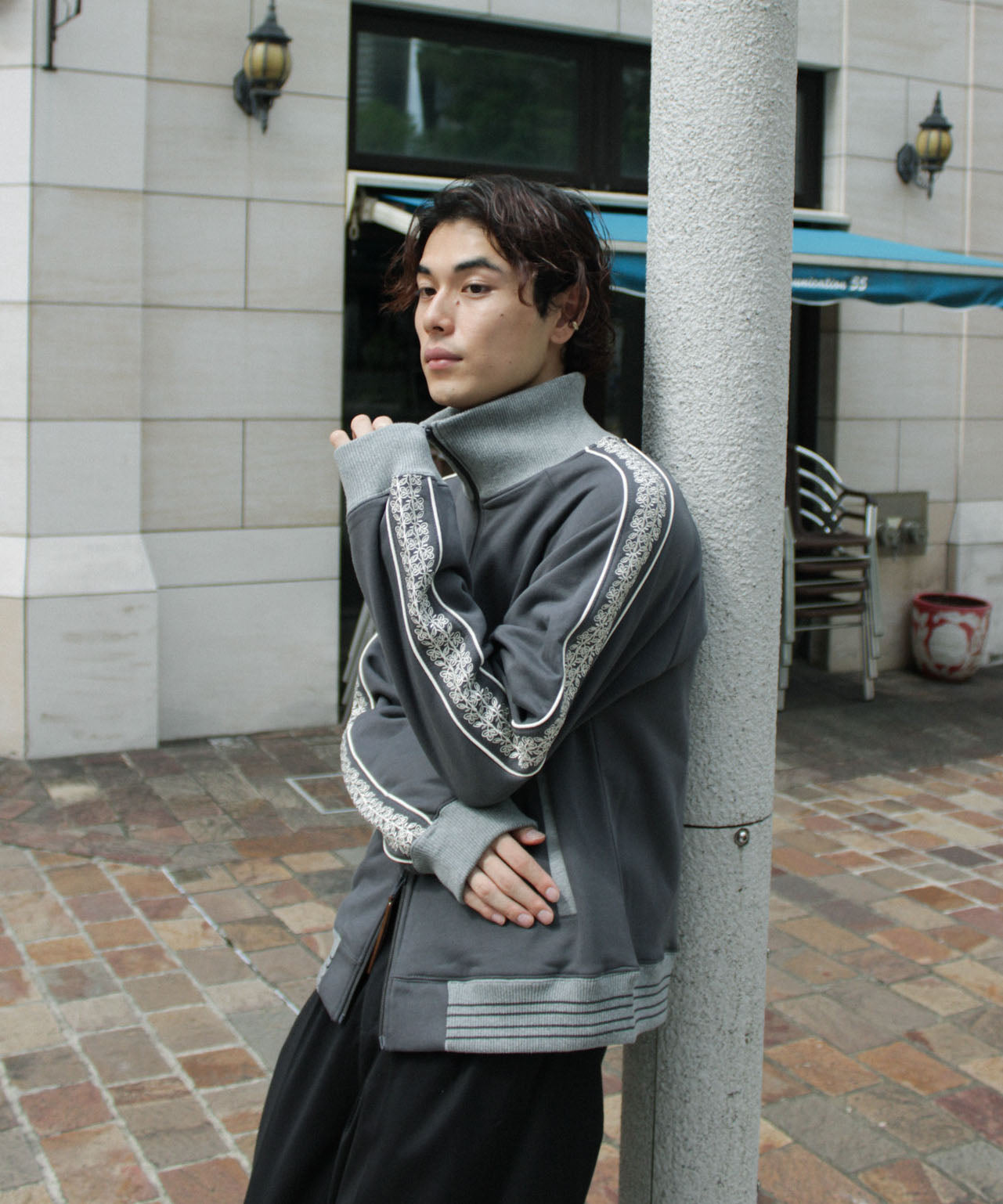 flower embroidery line track jacket