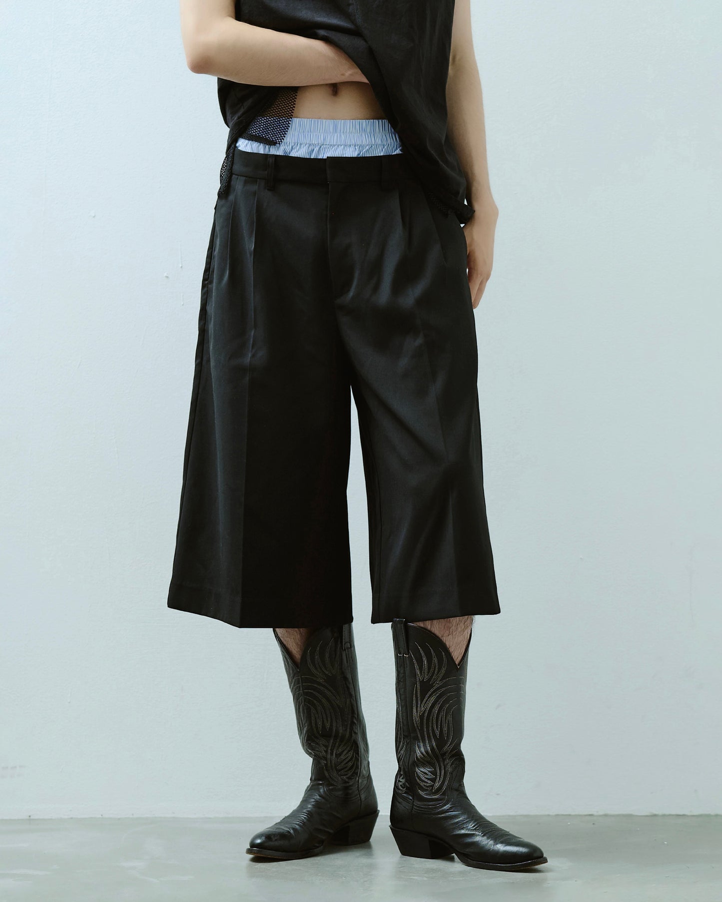 layered boxers wide slacks shorts