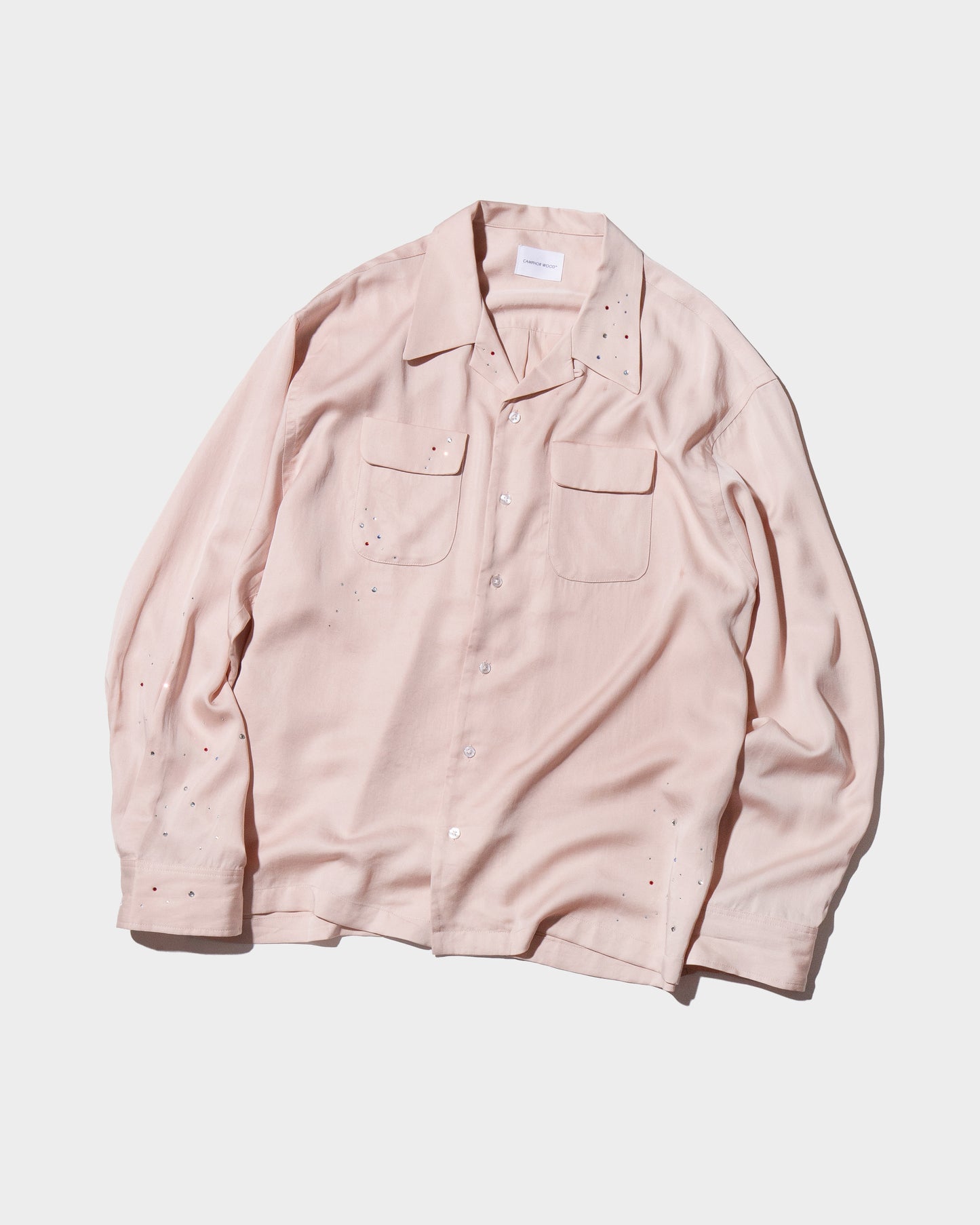 rhinestone rayon open collar l/s shirt